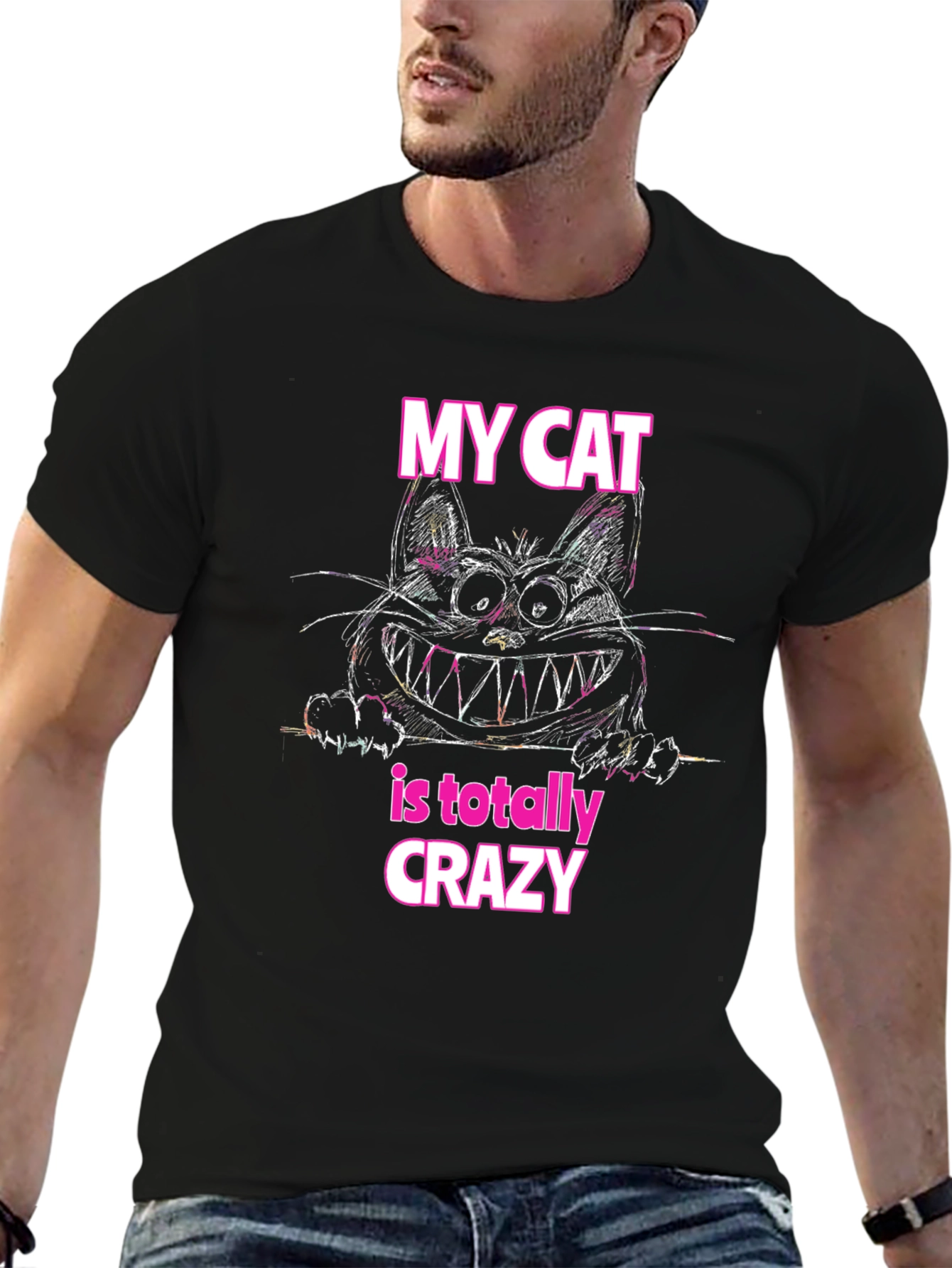 Crazy Cat Graphic T-Shirt - Soft Cotton Tee