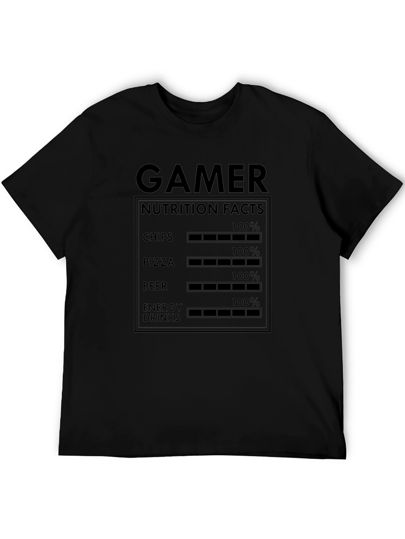 Gamer Nutrition Facts T-Shirt - Chips Pizza Beer Energy Drinks
