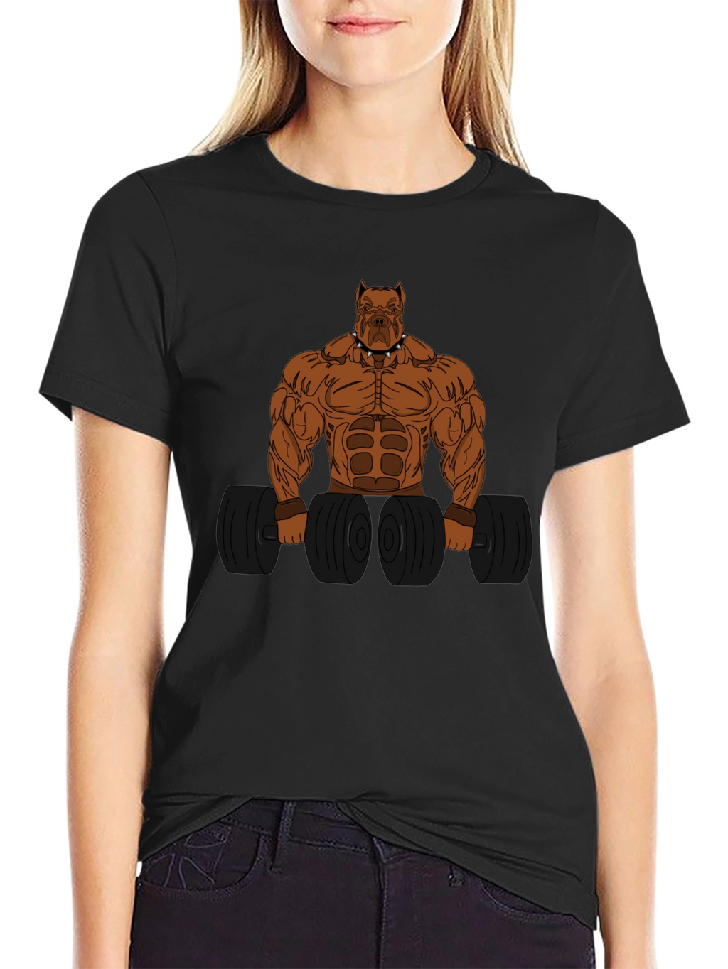 Muscle Dog Lifting Weights Graphic T-Shirt