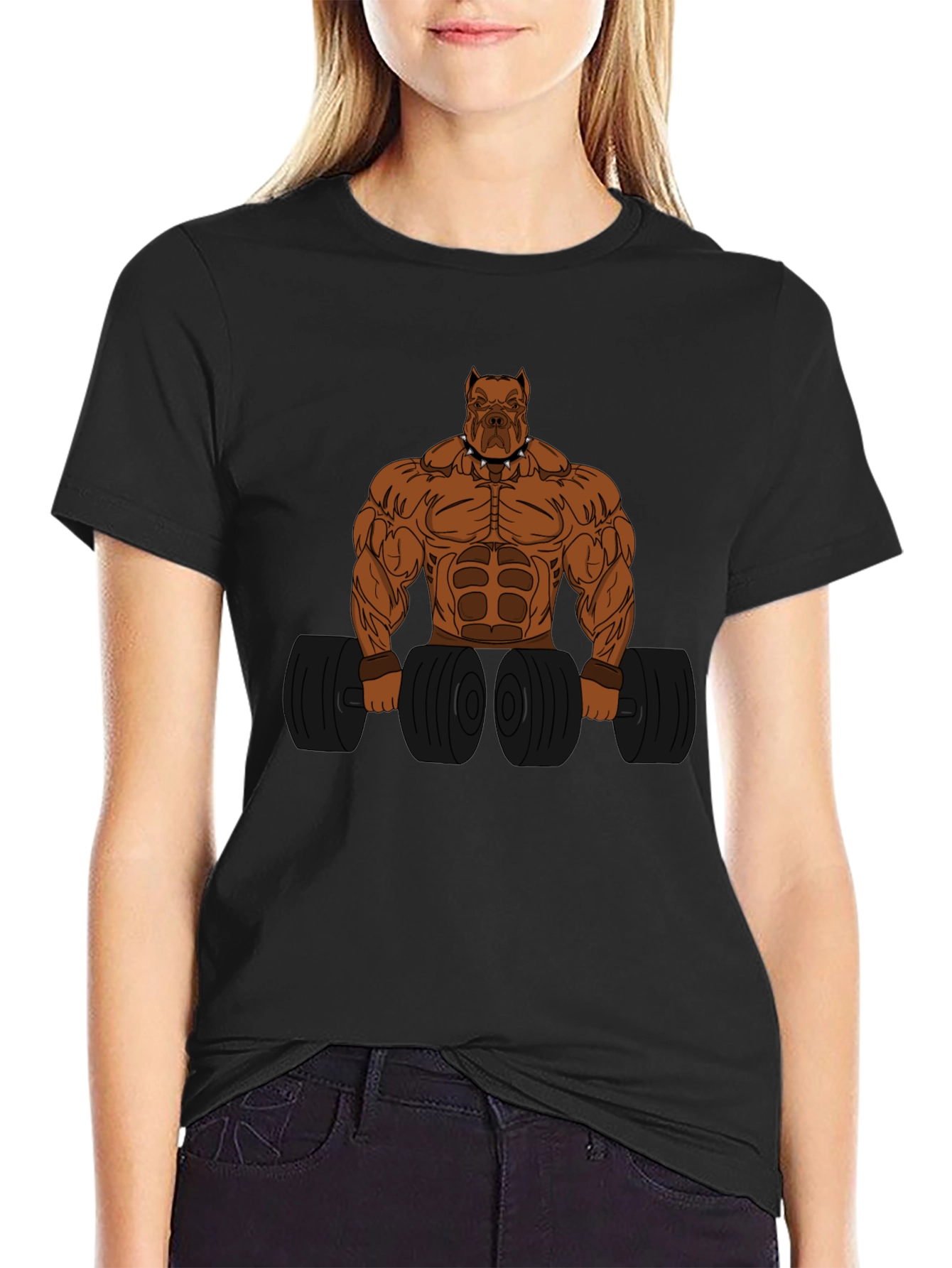 Muscle Dog Lifting Weights Graphic T-Shirt