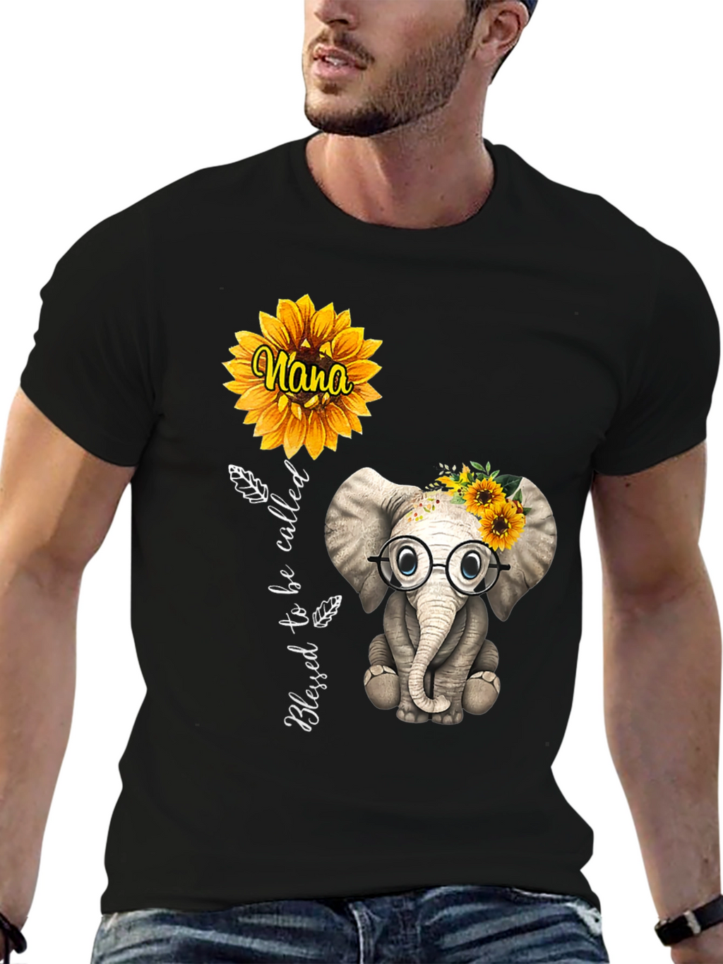 Blessed Nana Elephant Sunflower T-Shirt
