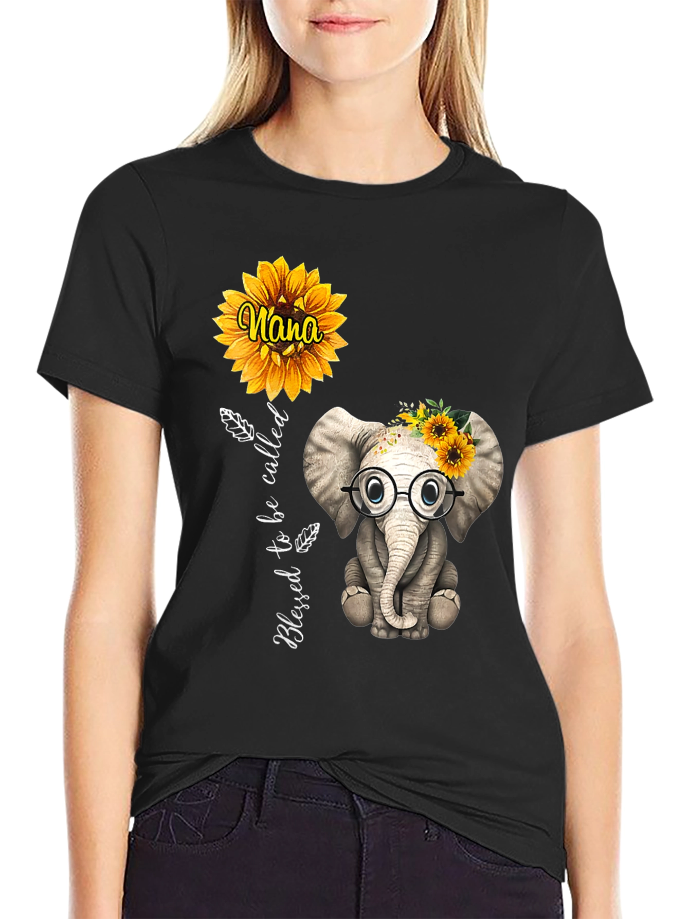 Blessed Nana Elephant Sunflower T-Shirt