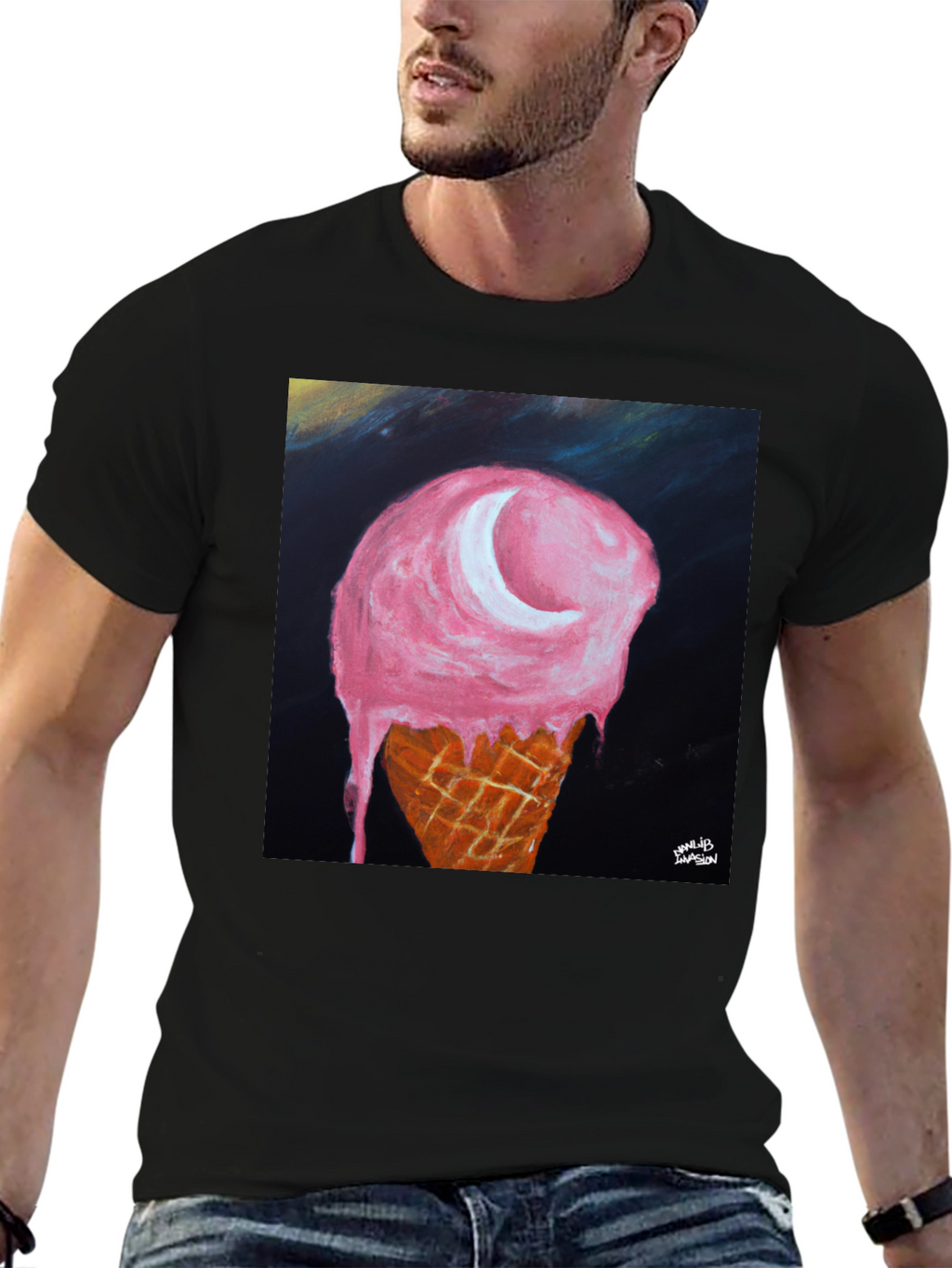 Ice Cream Moon Graphic Tee - Unique Art T-Shirt