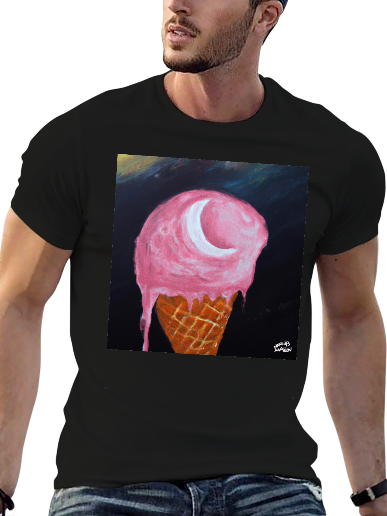 Ice Cream Moon Graphic Tee - Unique Art T-Shirt