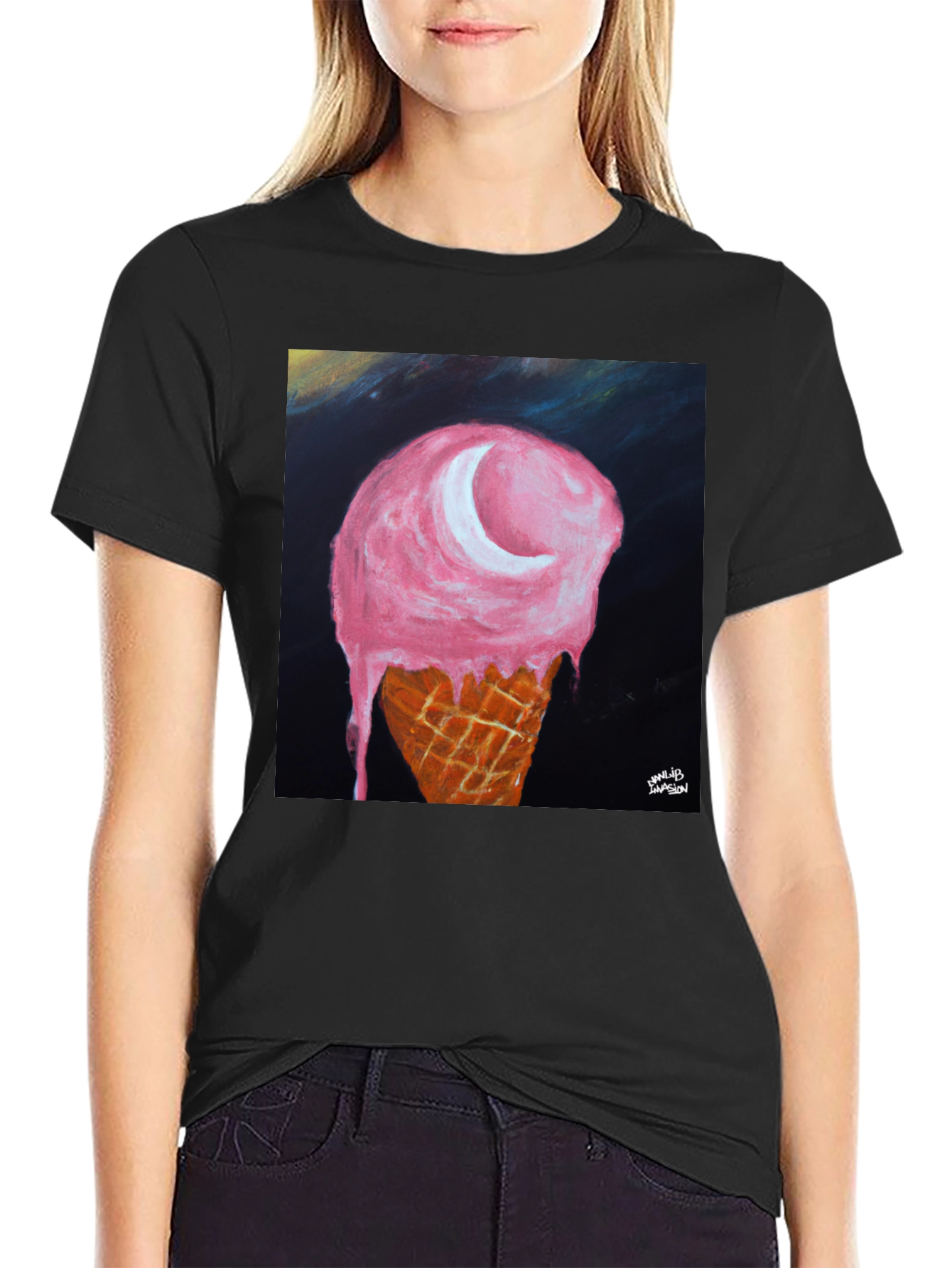 Ice Cream Moon Graphic Tee - Unique Art T-Shirt