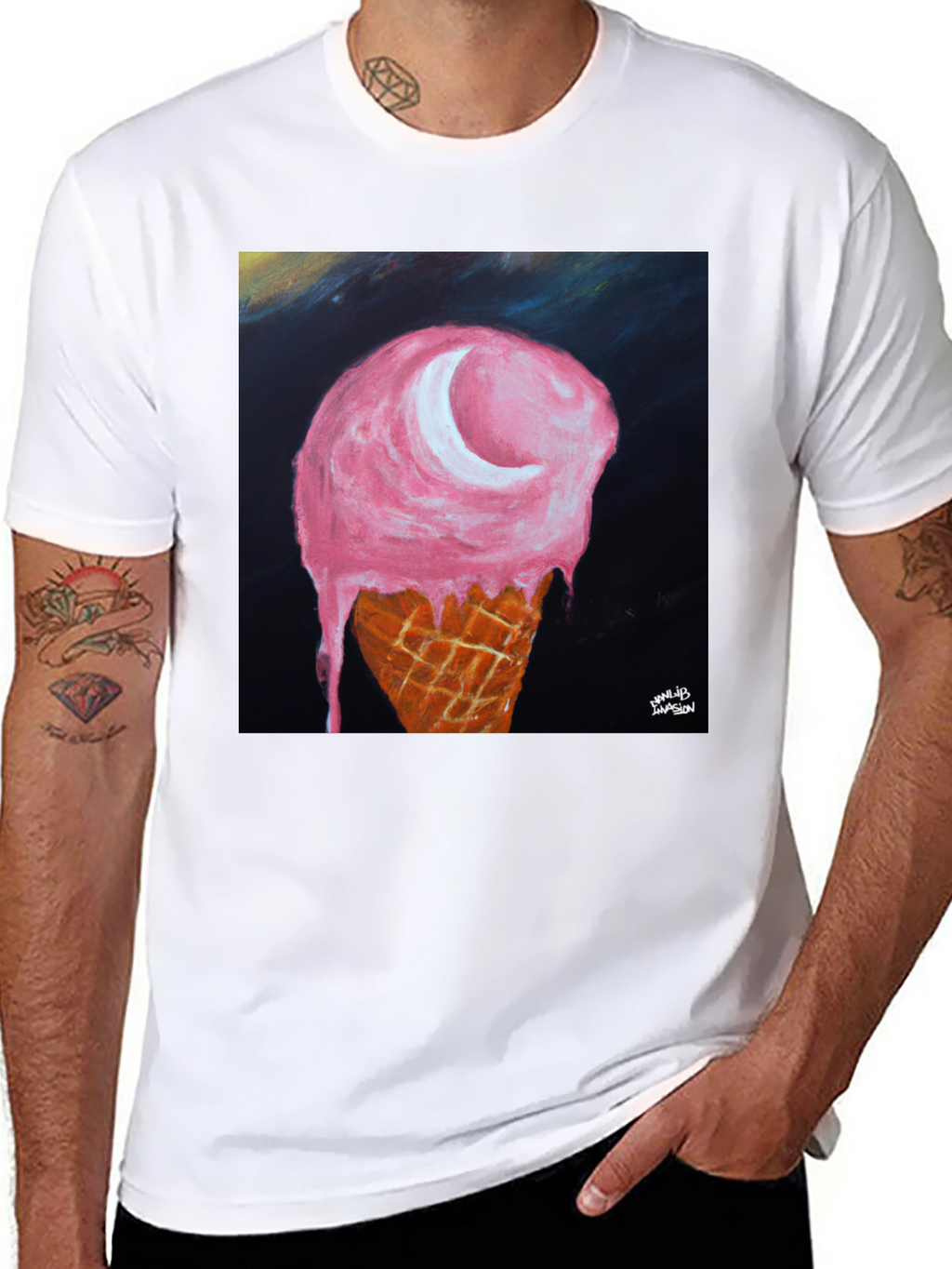 Ice Cream Moon Graphic Tee - Unique Art T-Shirt