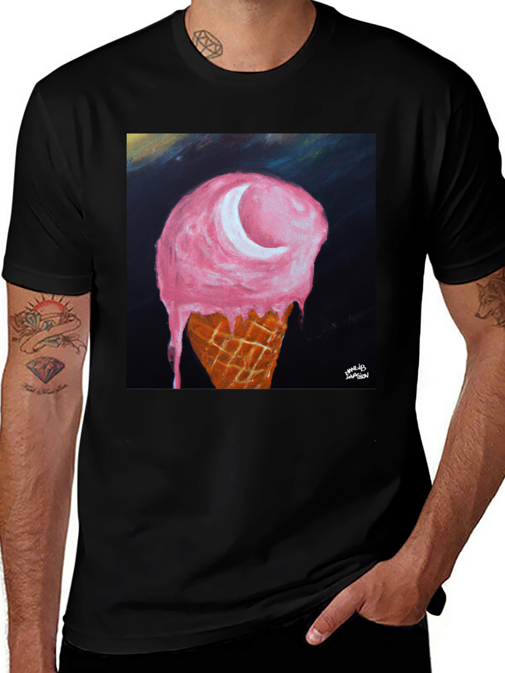 Ice Cream Moon Graphic Tee - Unique Art T-Shirt