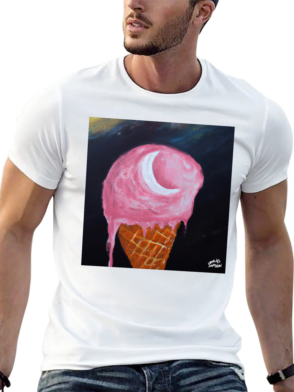 Ice Cream Moon Graphic Tee - Unique Art T-Shirt