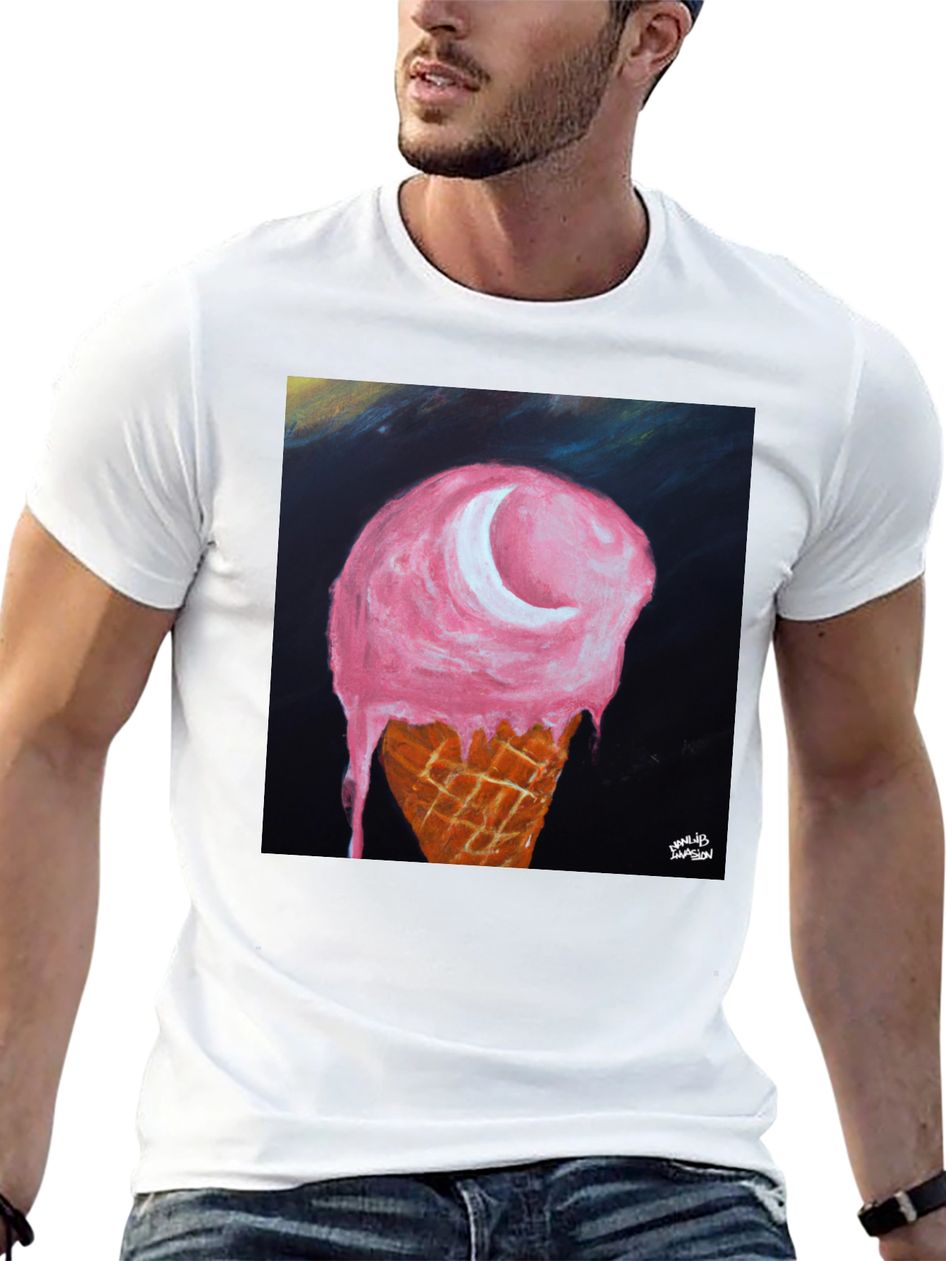 Ice Cream Moon Graphic Tee - Unique Art T-Shirt