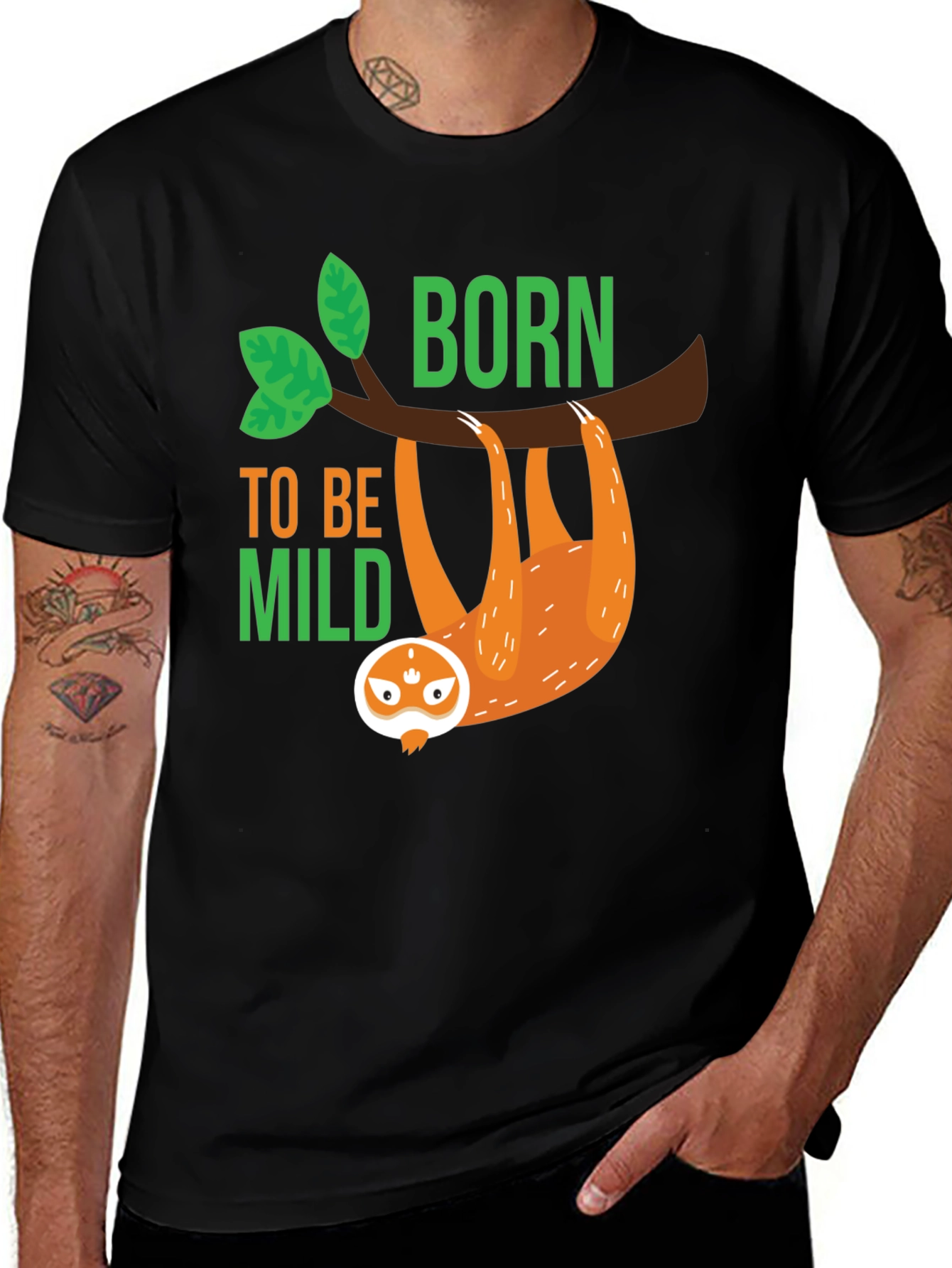Born to Be Mild Sloth Graphic Tee - Black
