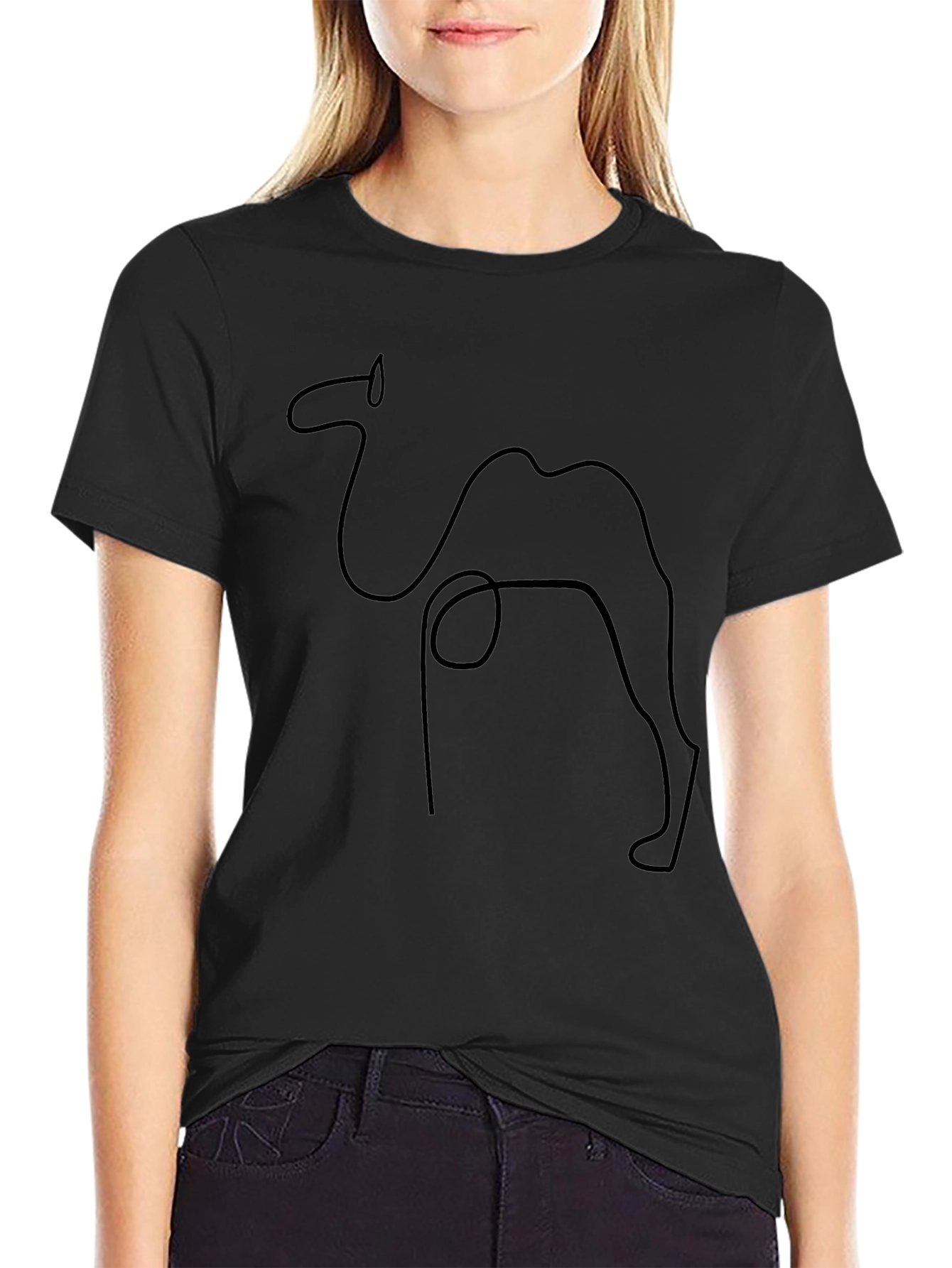 Minimalist Camel Outline Black T-Shirt