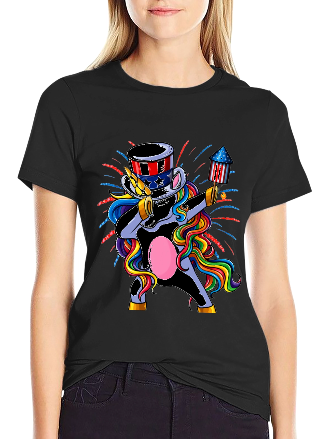 Patriotic Unicorn Dabbing Graphic T-Shirt