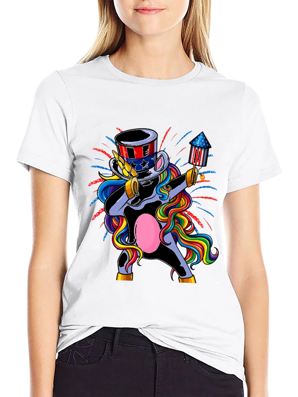 Patriotic Unicorn Dabbing Graphic T-Shirt