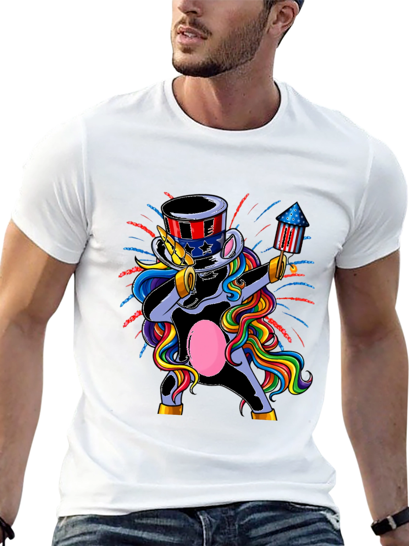 Patriotic Unicorn Dabbing Graphic T-Shirt