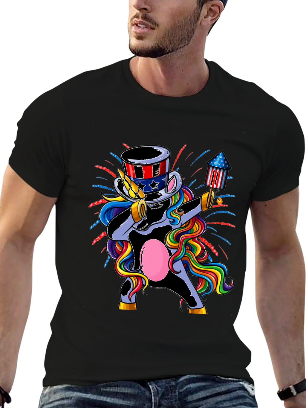 Patriotic Unicorn Dabbing Graphic T-Shirt
