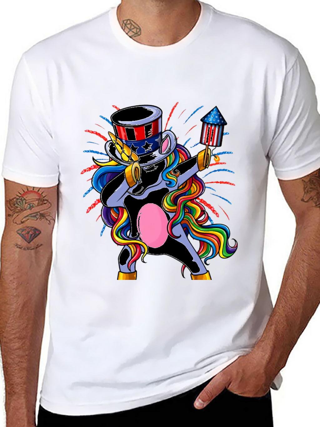 Patriotic Unicorn Dabbing Graphic T-Shirt