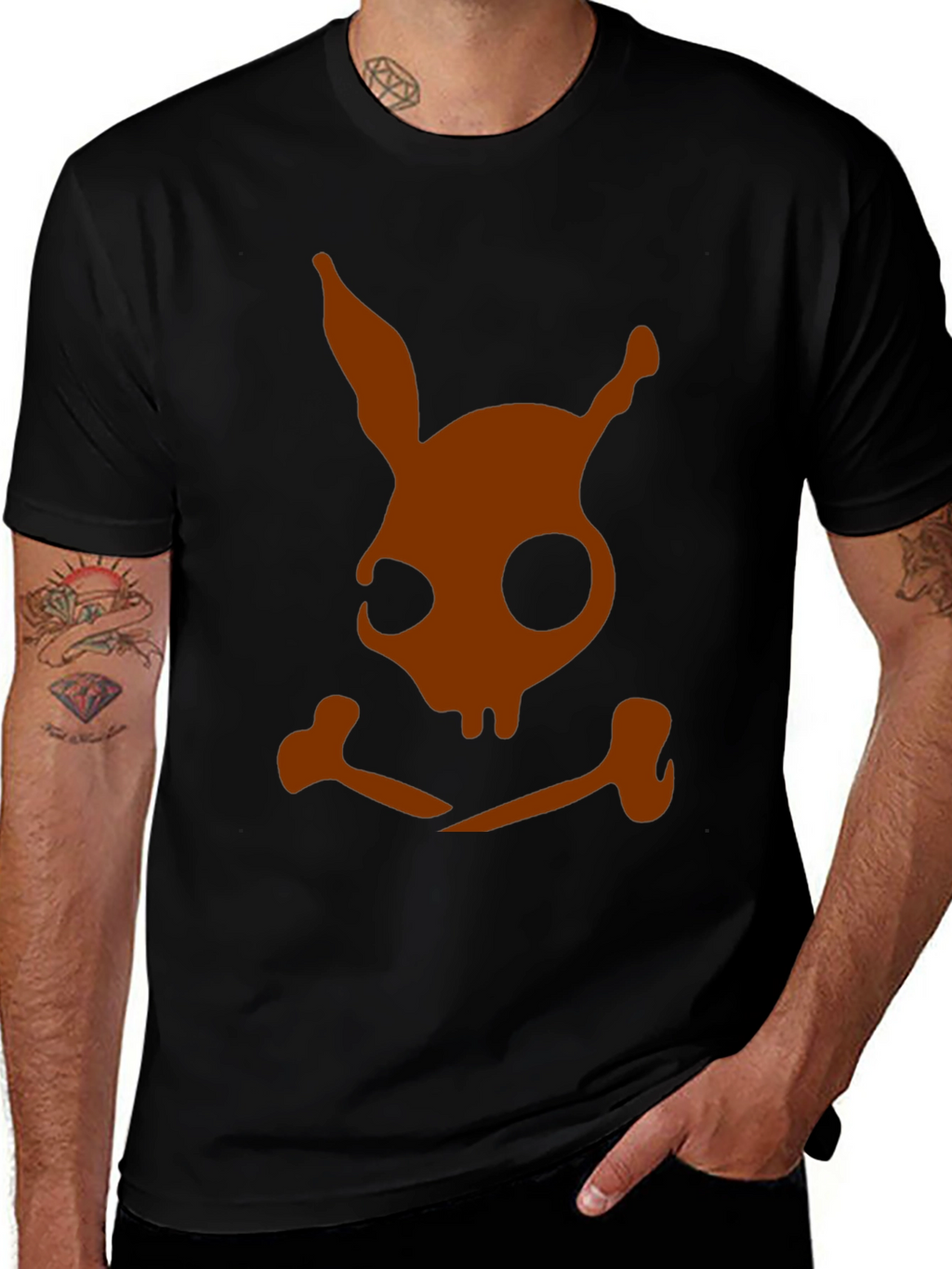 Skull Bunny Graphic Tee - Black