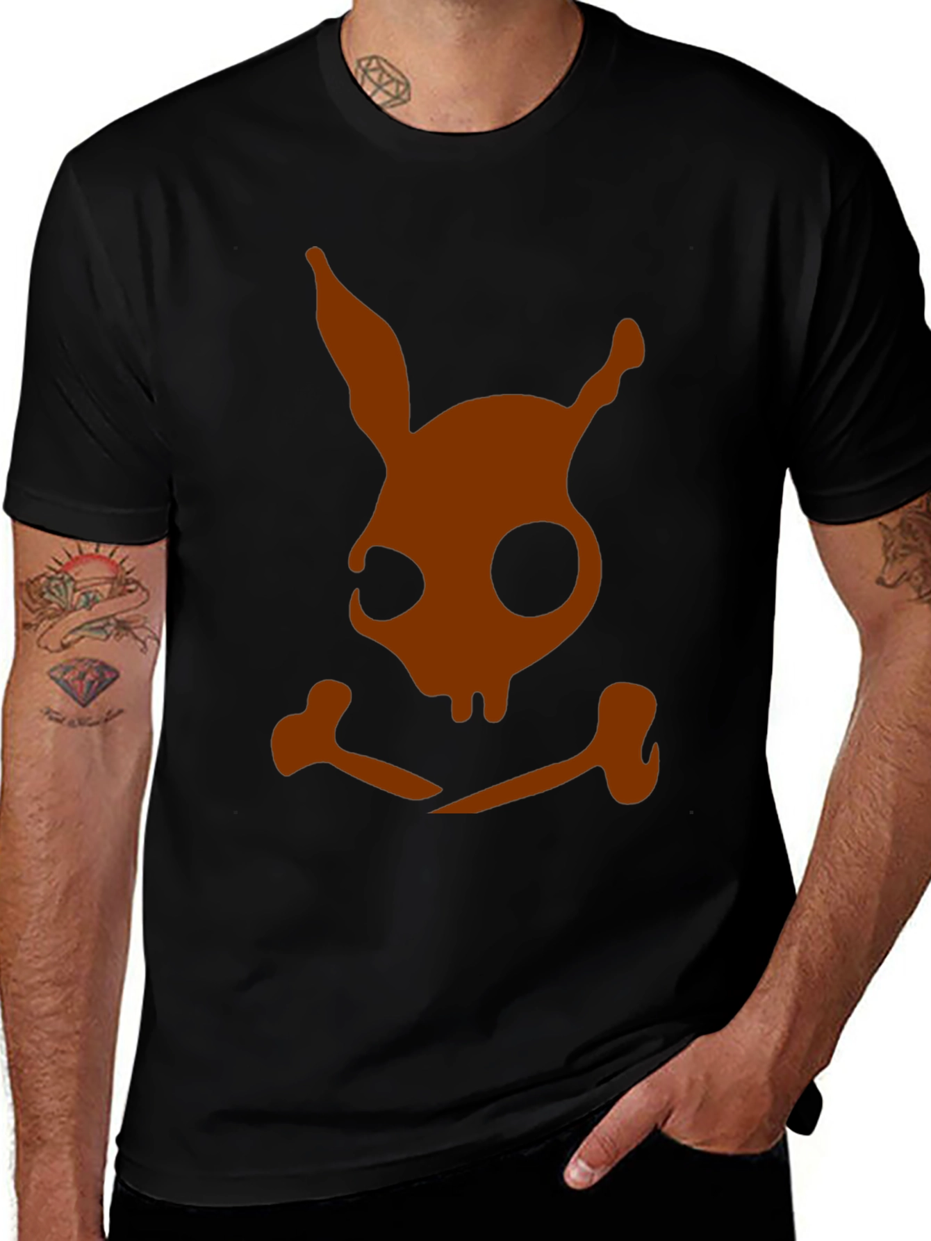 Skull Bunny Graphic Tee - Black