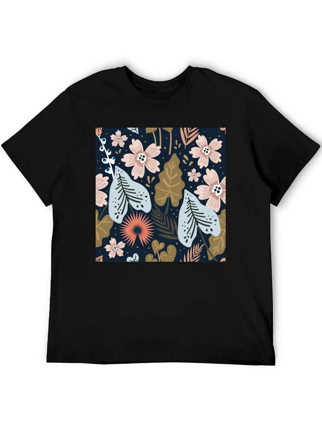 Floral Print Black Tee
