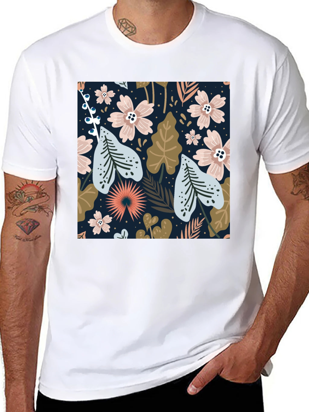 Floral Print Black Tee