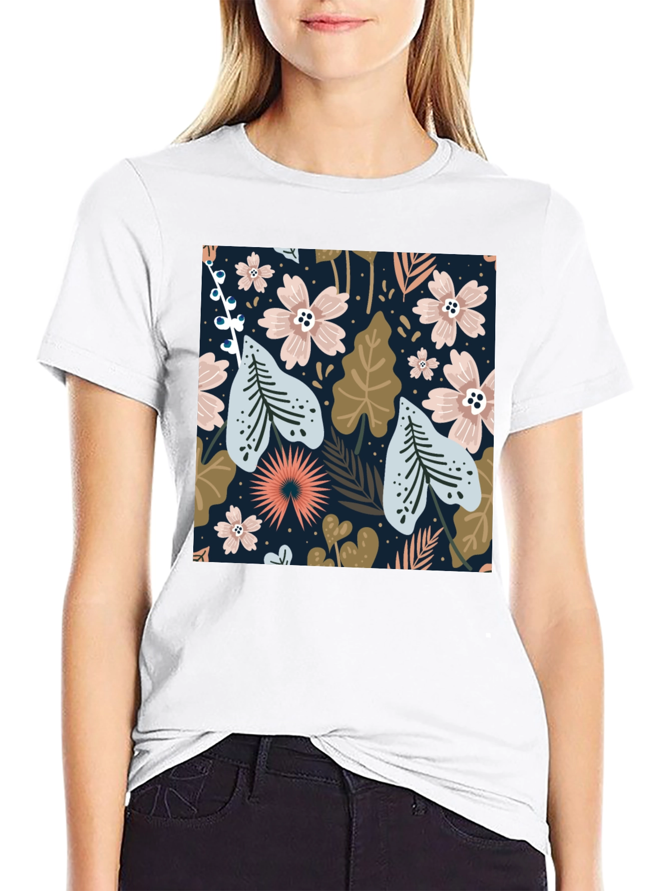 Floral Print Black Tee