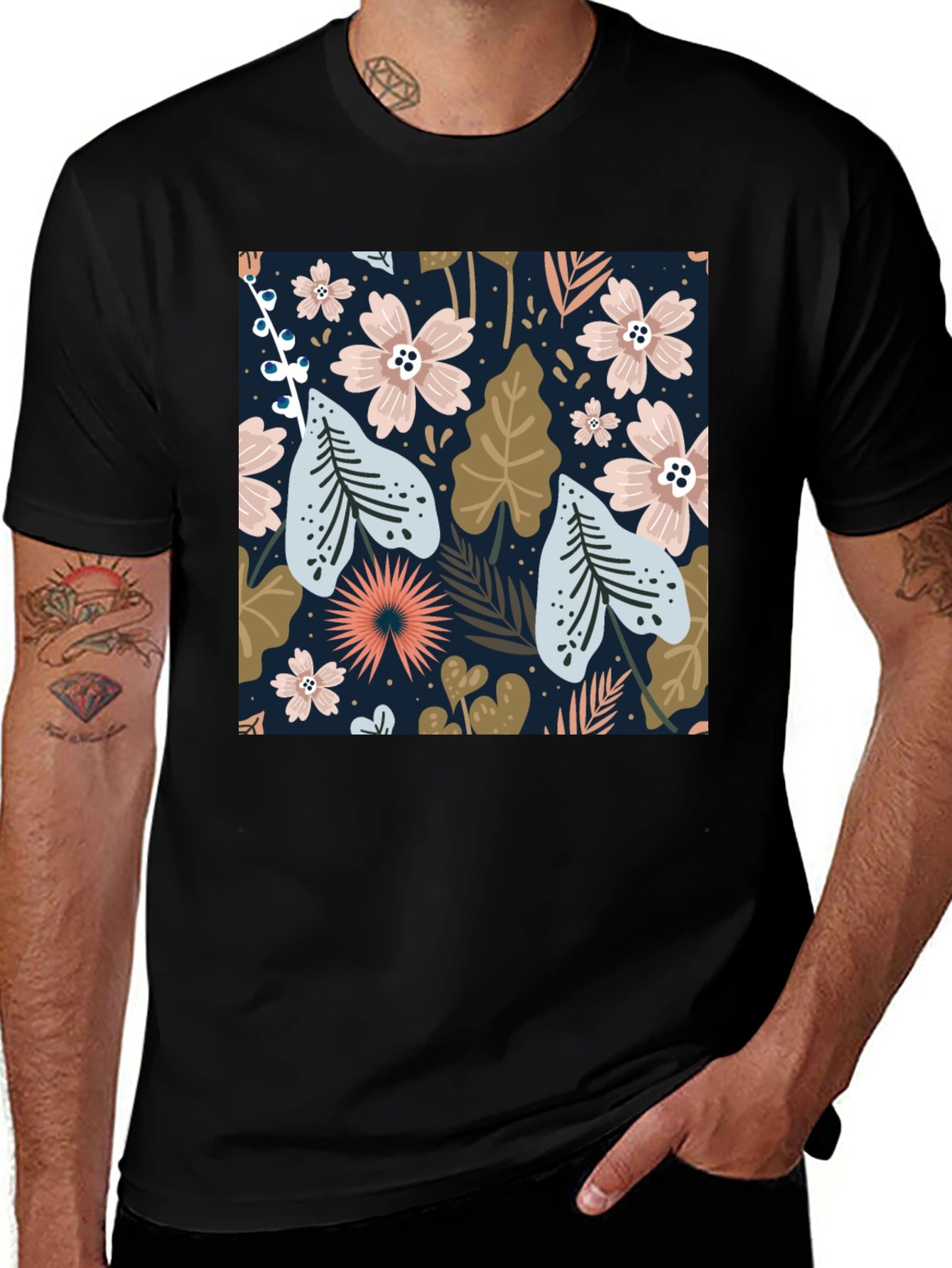 Floral Print Black Tee
