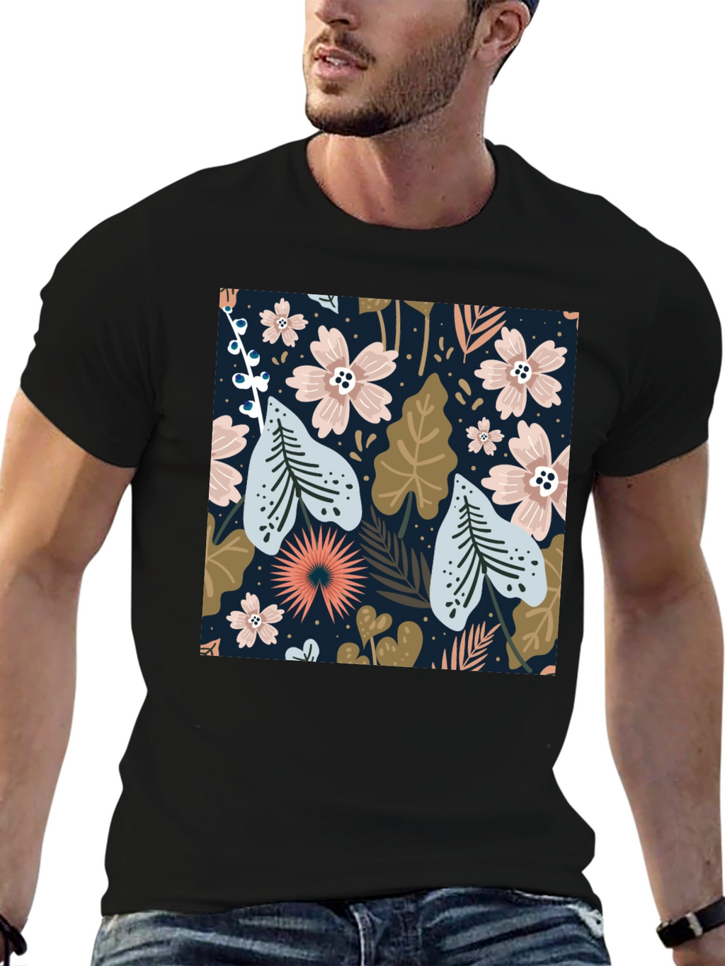 Floral Print Black Tee