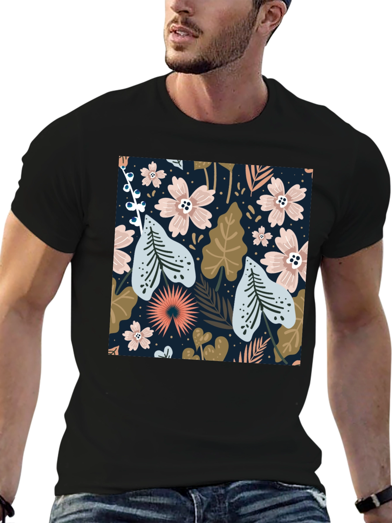 Floral Print Black Tee