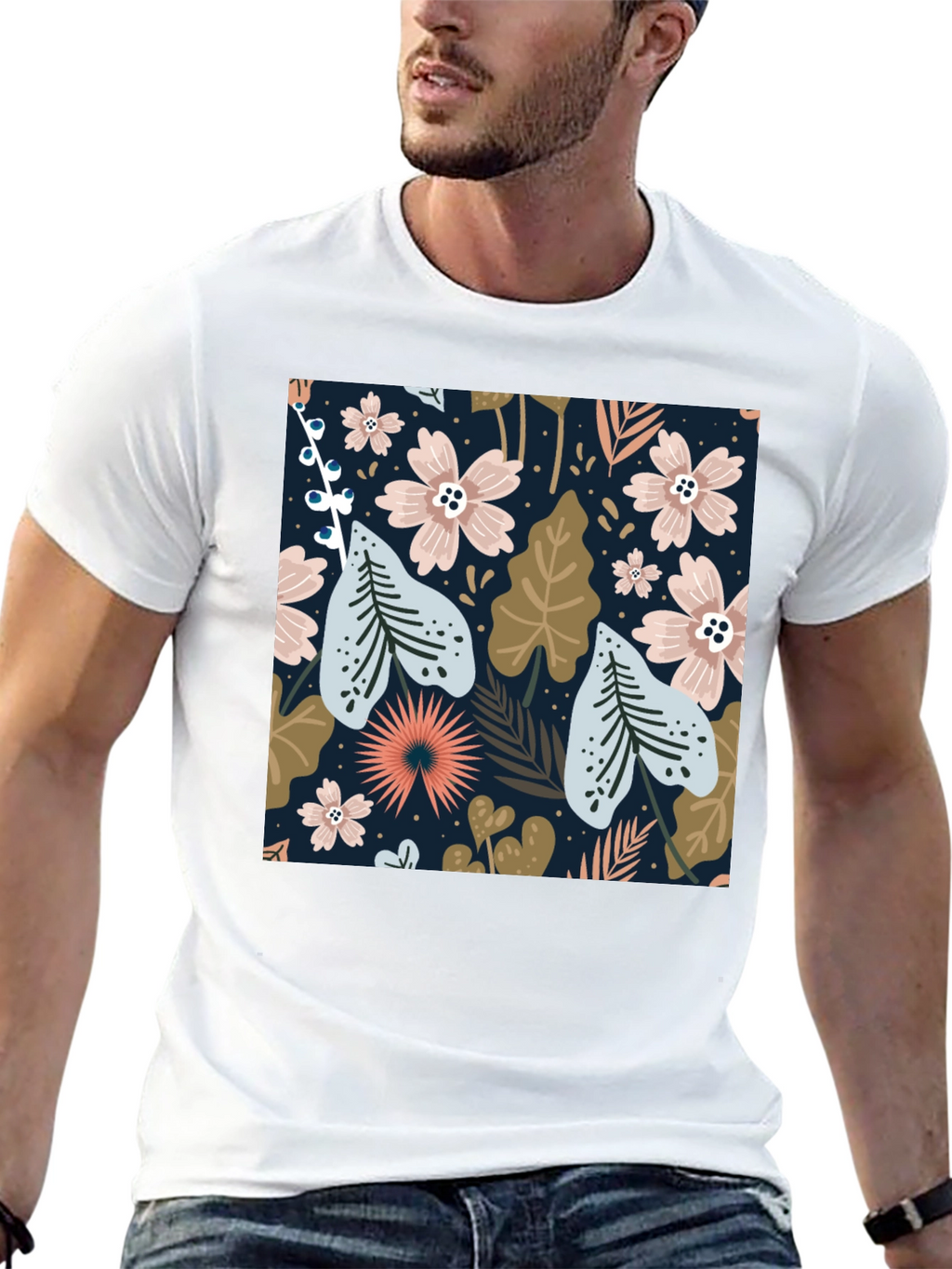 Floral Print Black Tee