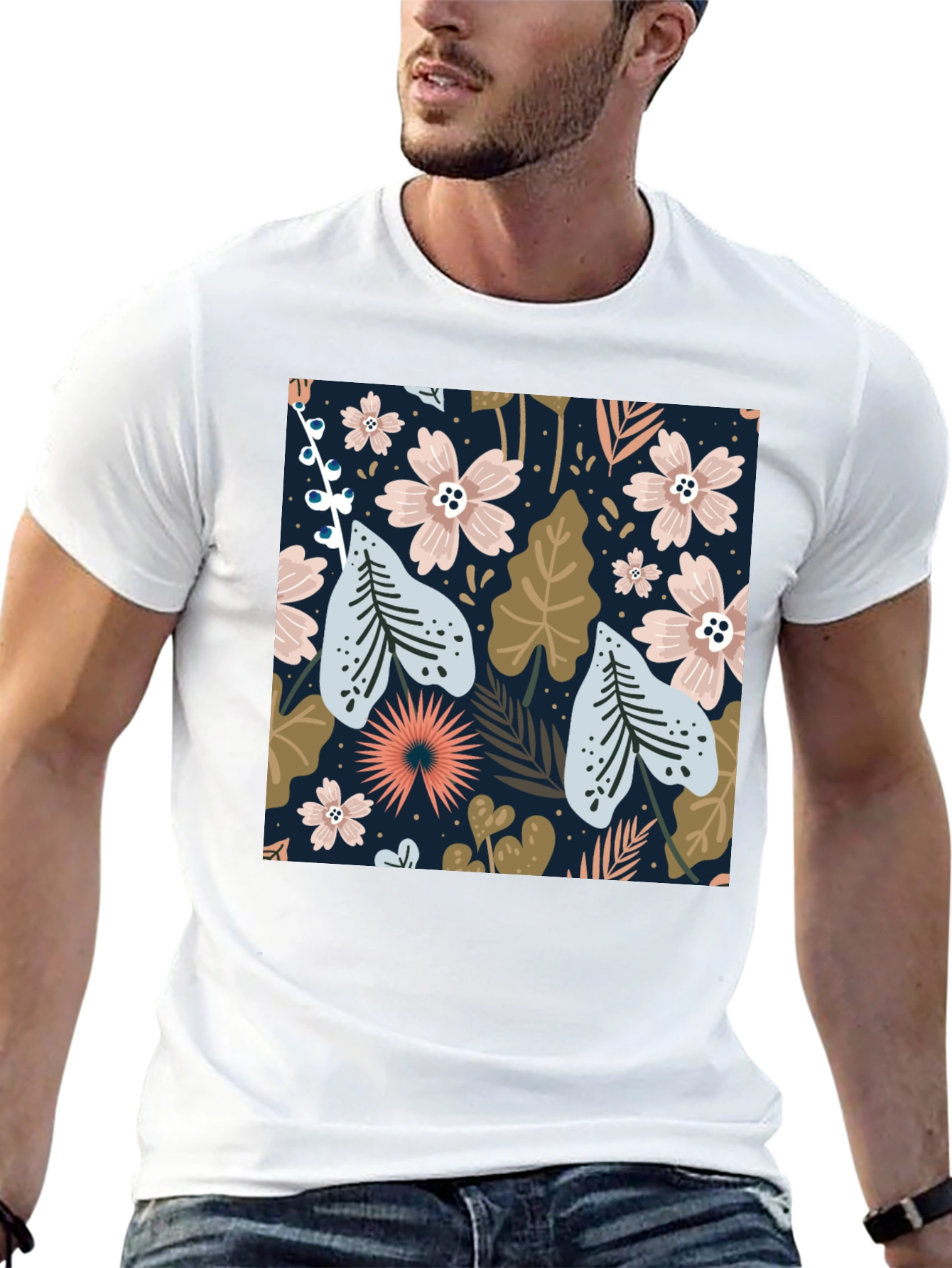 Floral Print Black Tee