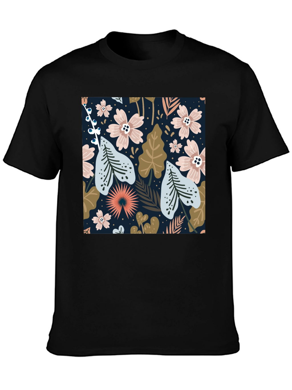 Floral Print Black Tee