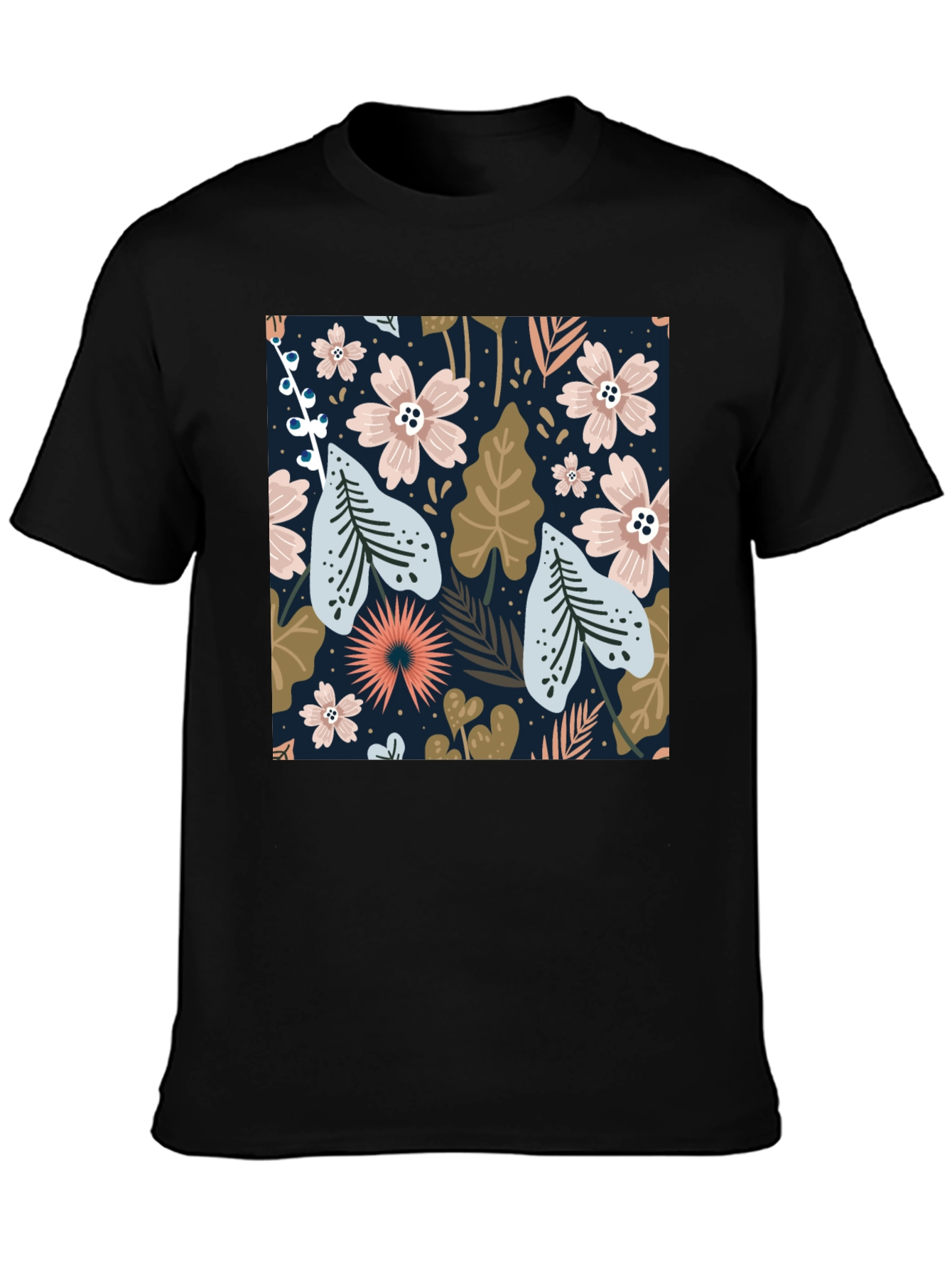Floral Print Black Tee