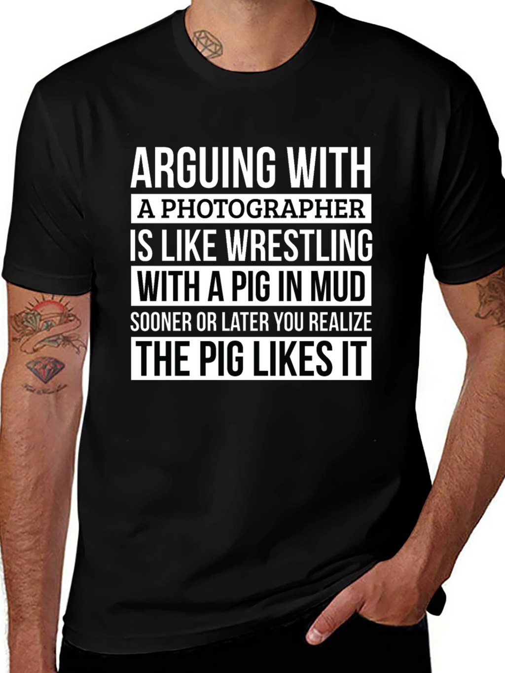 Photographer Pig Wrestling Humor T-Shirt
