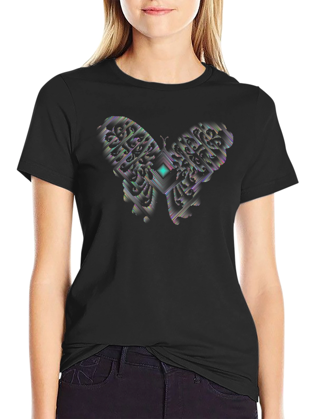 Abstract Butterfly Graphic Black T-Shirt
