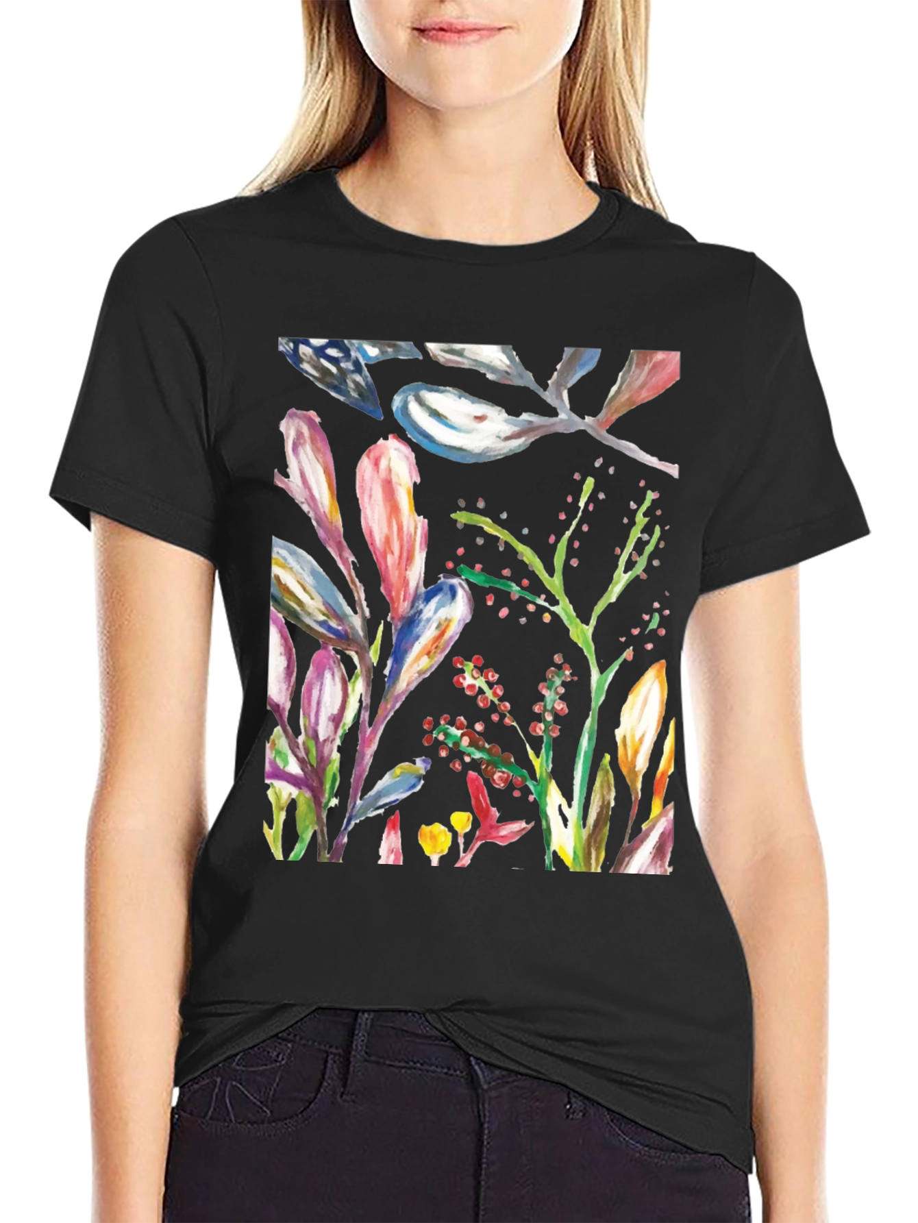 Floral Watercolor T-Shirt - Abstract Botanical Design