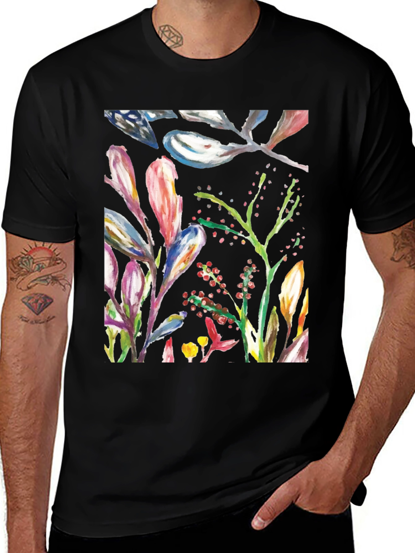 Floral Watercolor T-Shirt - Abstract Botanical Design