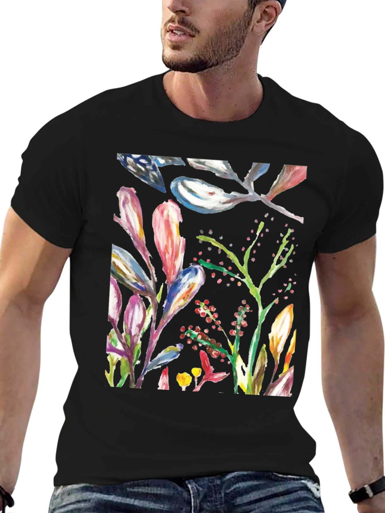 Floral Watercolor T-Shirt - Abstract Botanical Design