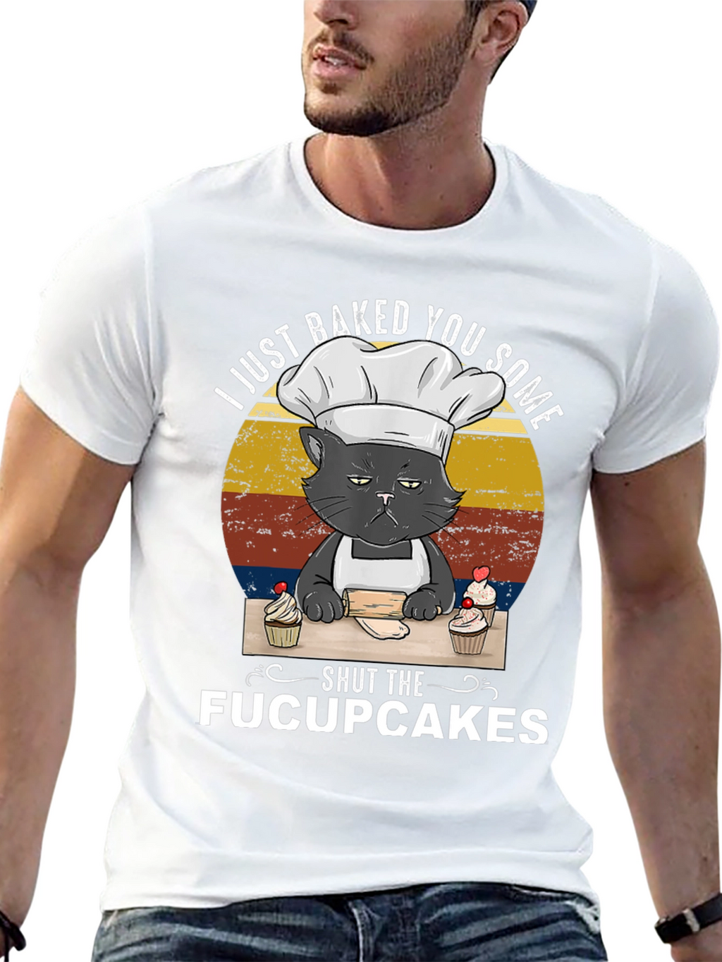 Funny Cat Baker T-Shirt - Shut The Fucupcakes