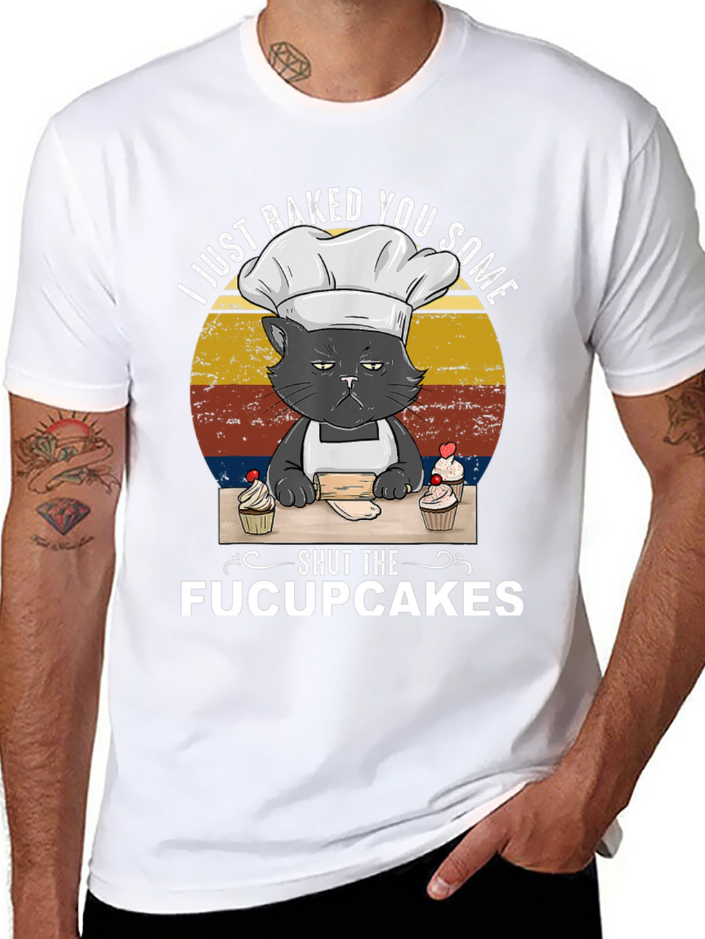 Funny Cat Baker T-Shirt - Shut The Fucupcakes