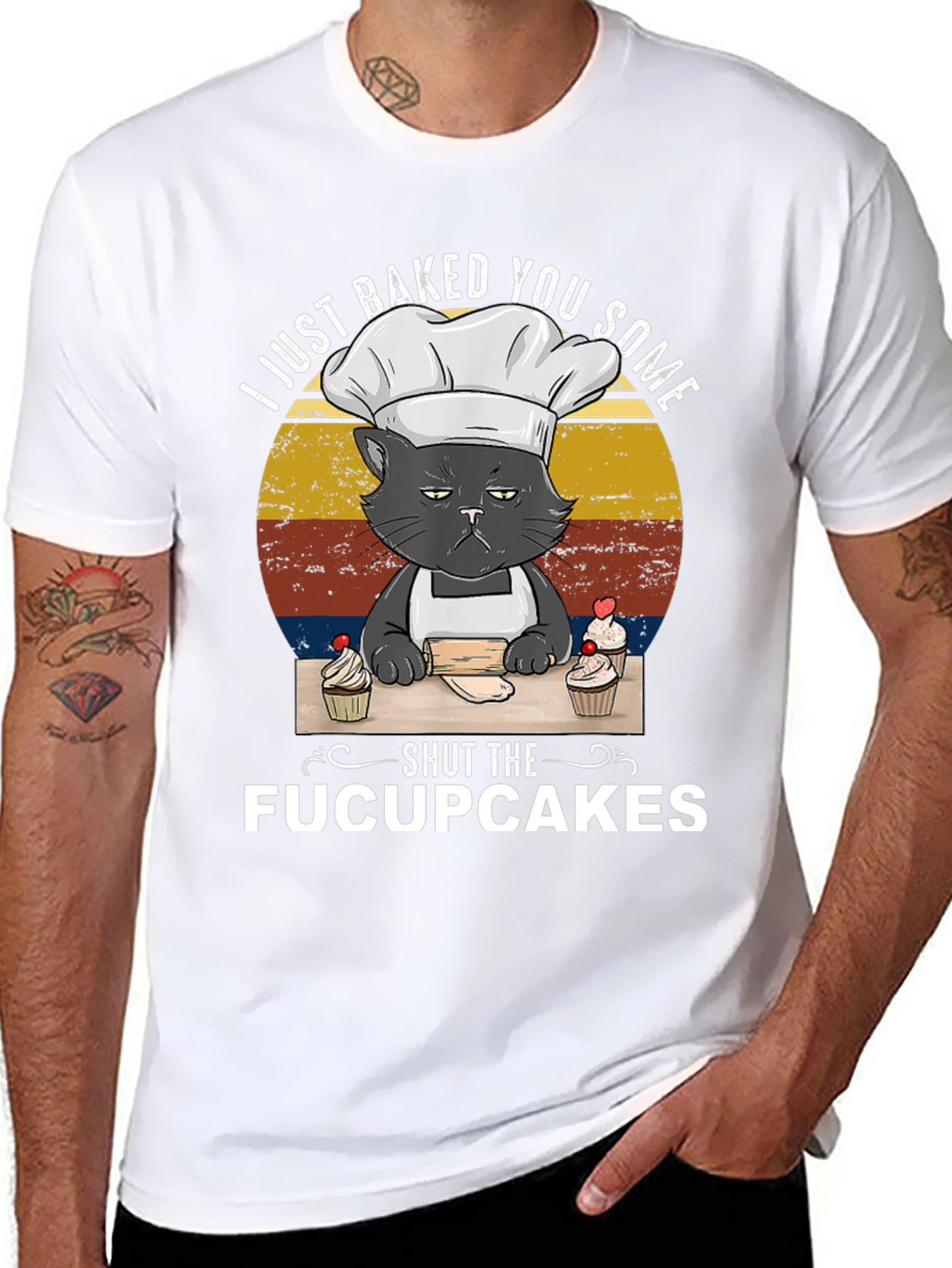 Funny Cat Baker T-Shirt - Shut The Fucupcakes