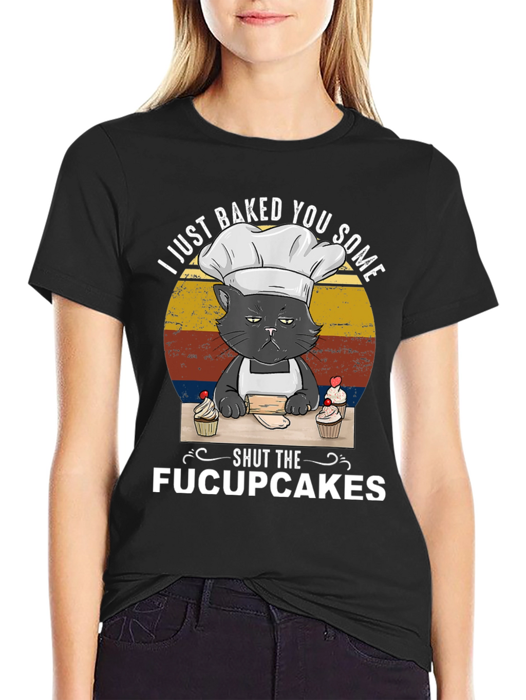 Funny Cat Baker T-Shirt - Shut The Fucupcakes