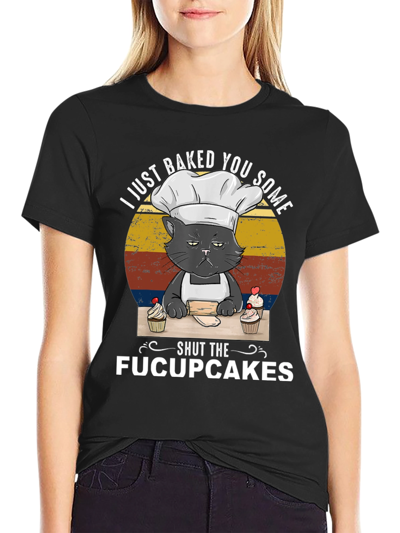 Funny Cat Baker T-Shirt - Shut The Fucupcakes