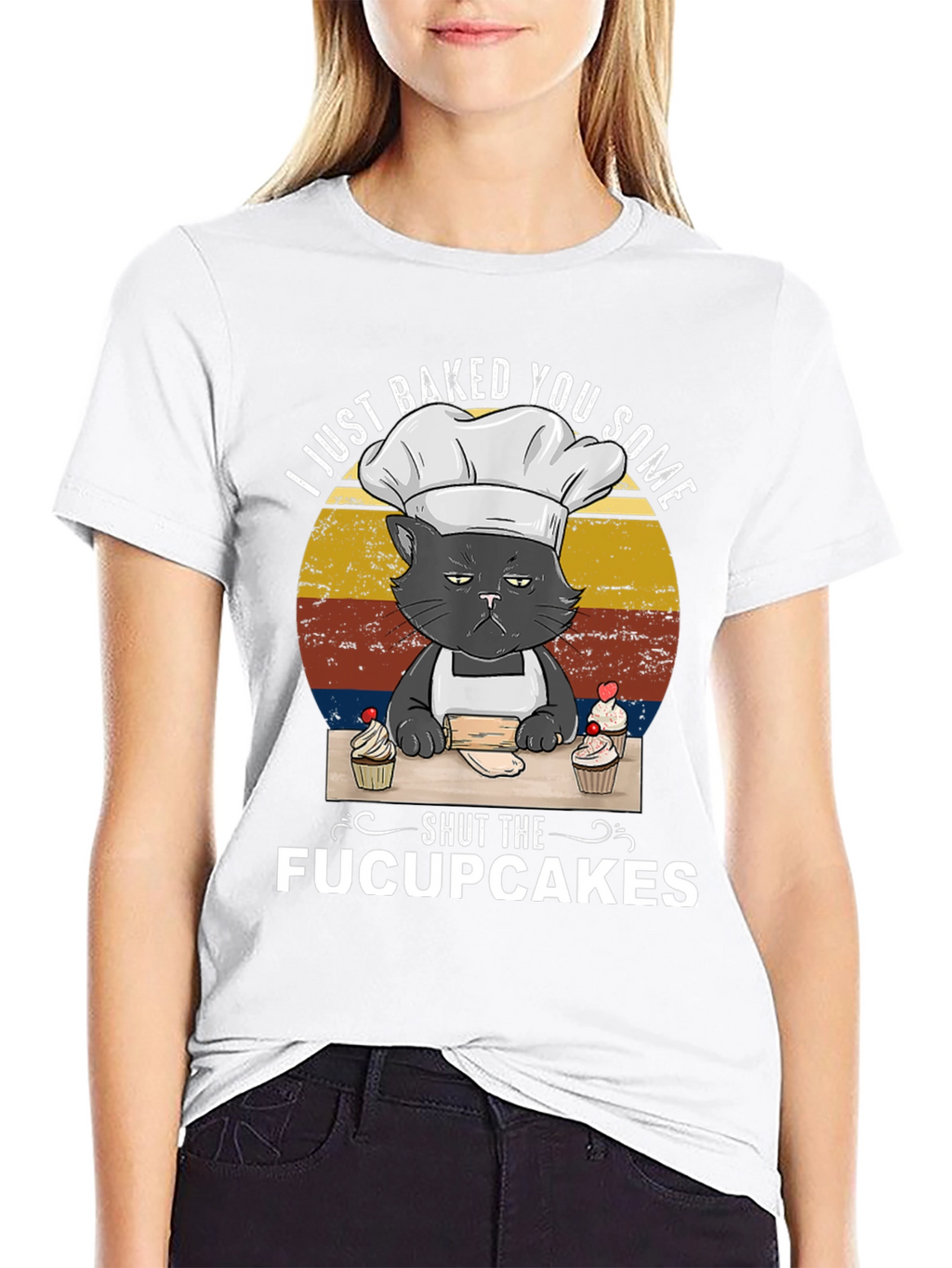 Funny Cat Baker T-Shirt - Shut The Fucupcakes
