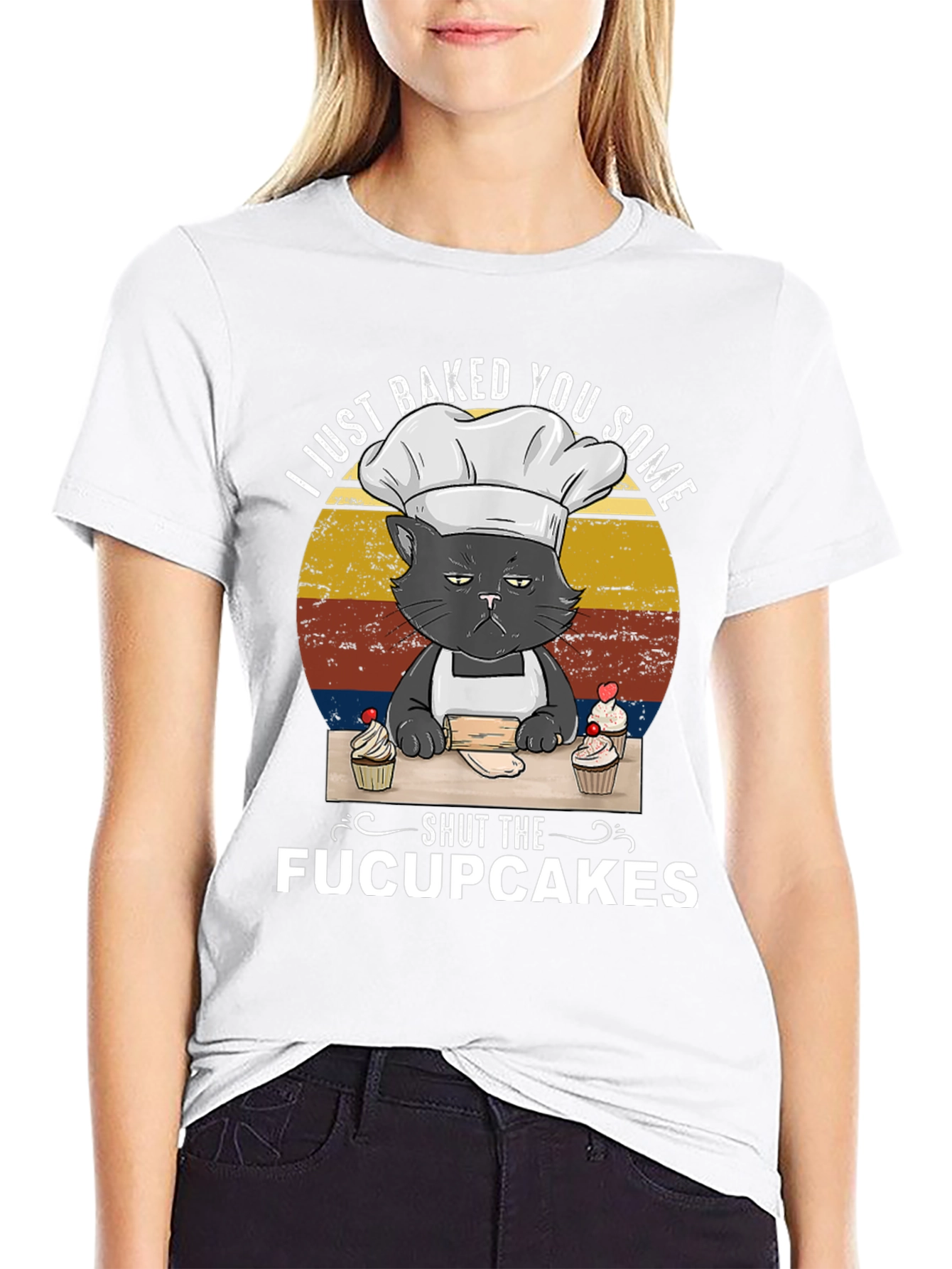 Funny Cat Baker T-Shirt - Shut The Fucupcakes