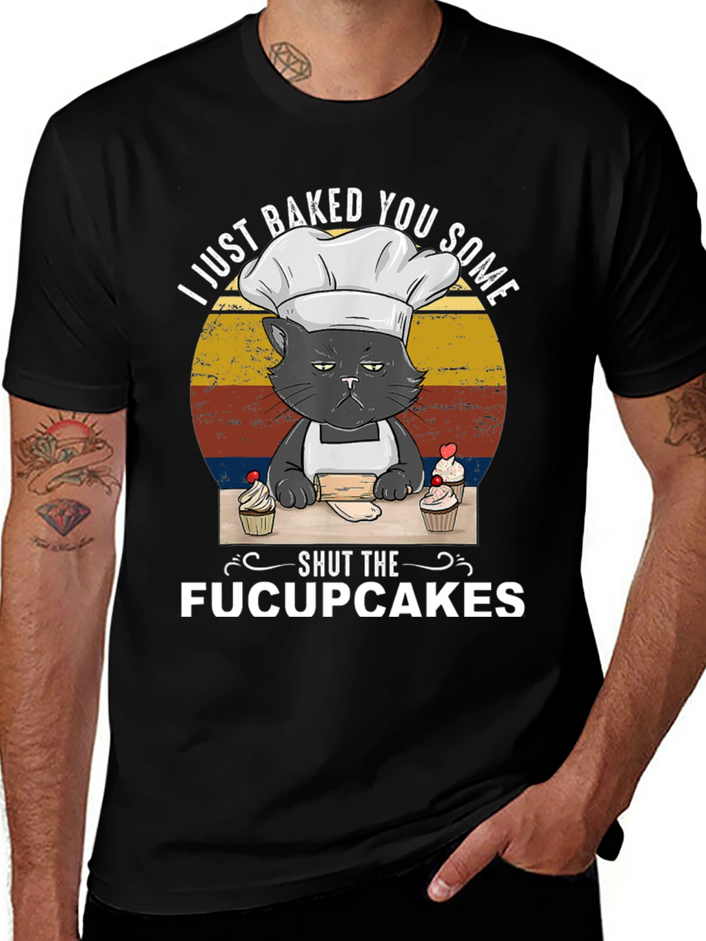 Funny Cat Baker T-Shirt - Shut The Fucupcakes