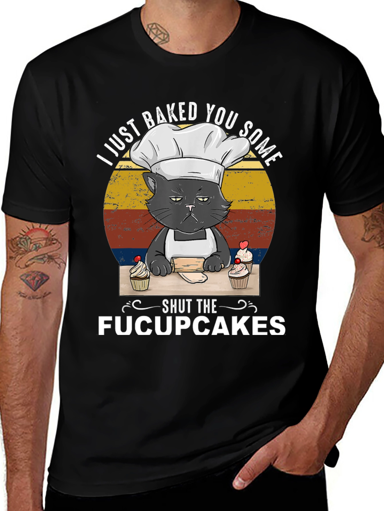 Funny Cat Baker T-Shirt - Shut The Fucupcakes