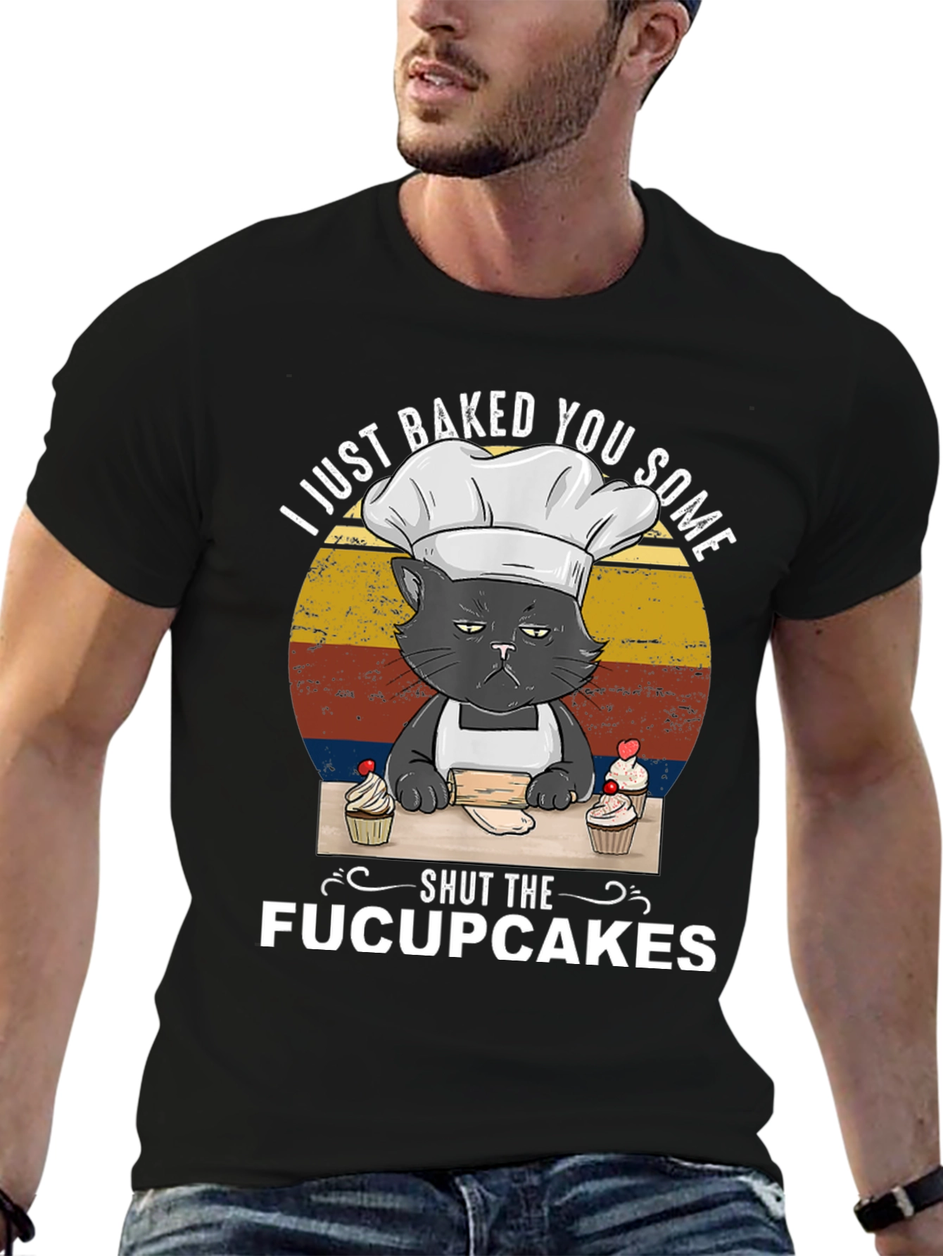 Funny Cat Baker T-Shirt - Shut The Fucupcakes