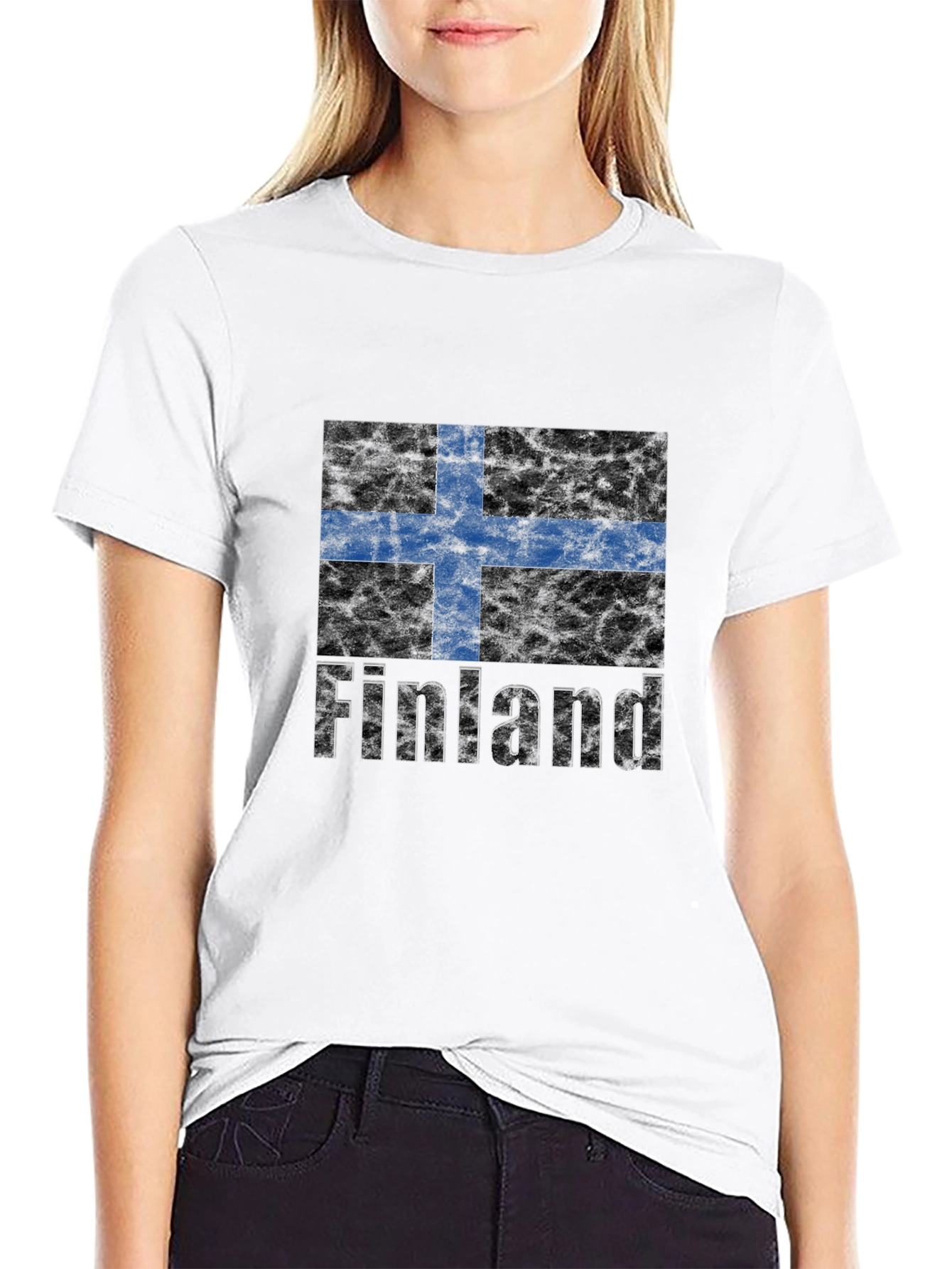 Finland Flag Graphic Print Black T-Shirt