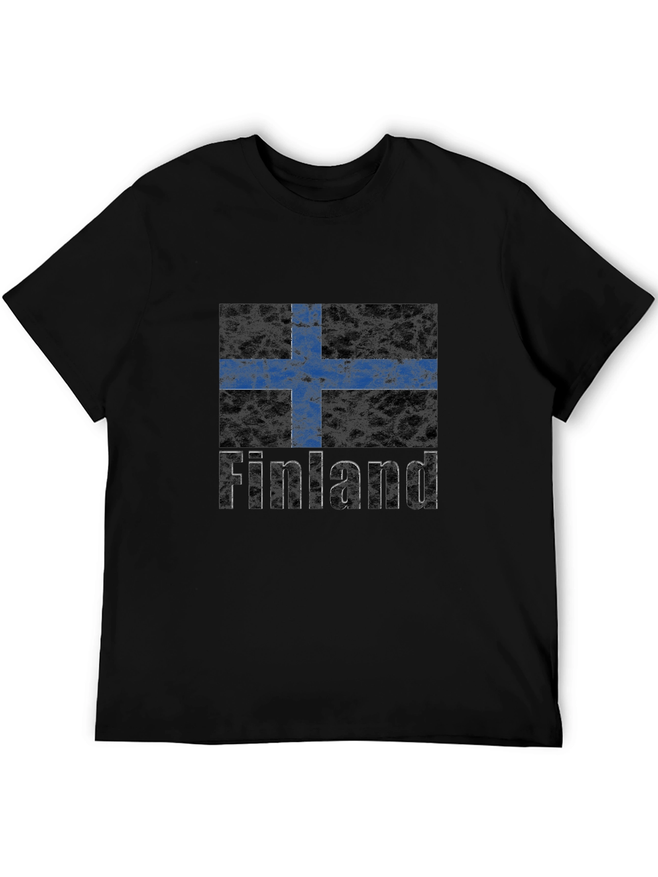 Finland Flag Graphic Print Black T-Shirt