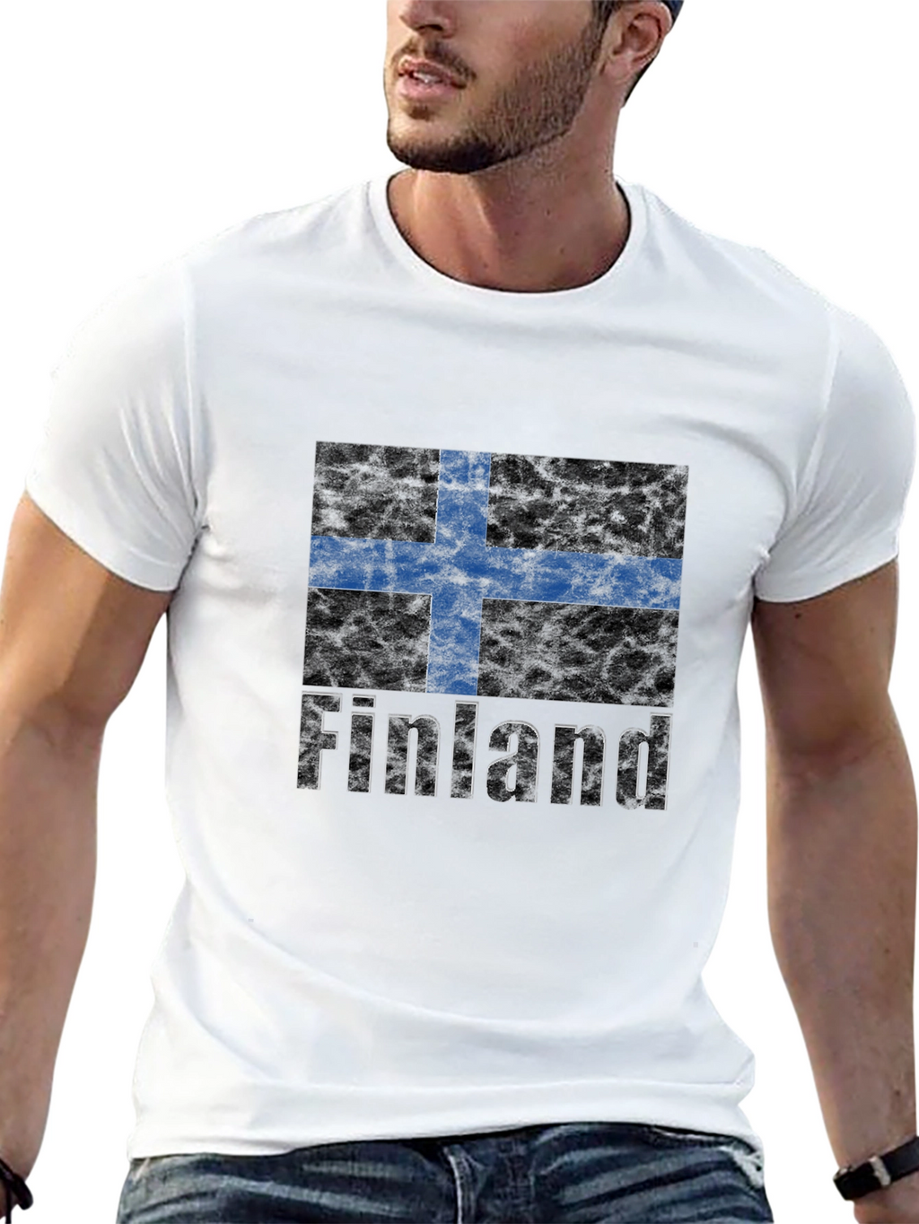 Finland Flag Graphic Print Black T-Shirt